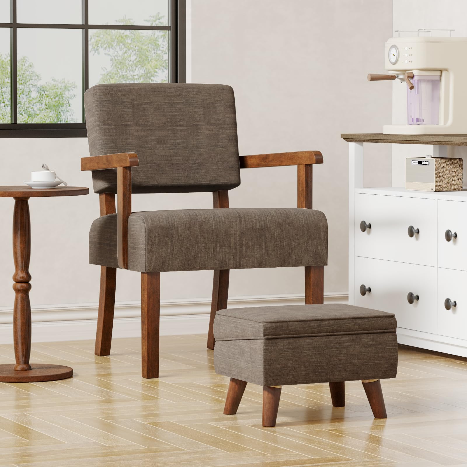 2-Piece Accent Chair Set with Side Table - Soft Upholstered Armchairs for Living Room, Bedroom, Reading Nook & Waiting Area - Modern Brown Lounge Chairs (AC01) - Perfect for Home Decor, Coffee Corner & Relaxation Spaces