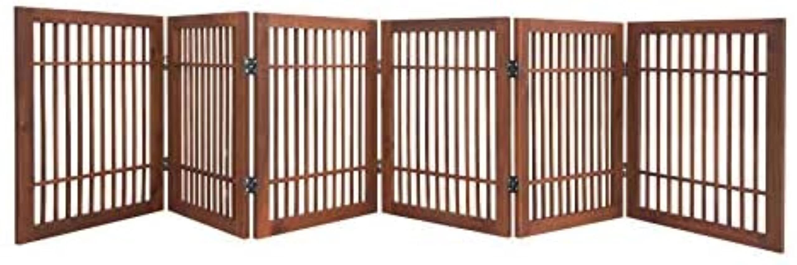 Premium Acacia Hardwood Pet Dog Gate - Freestanding, Folding & Portable Indoor/Outdoor Wooden Fence (6-Panel, 24