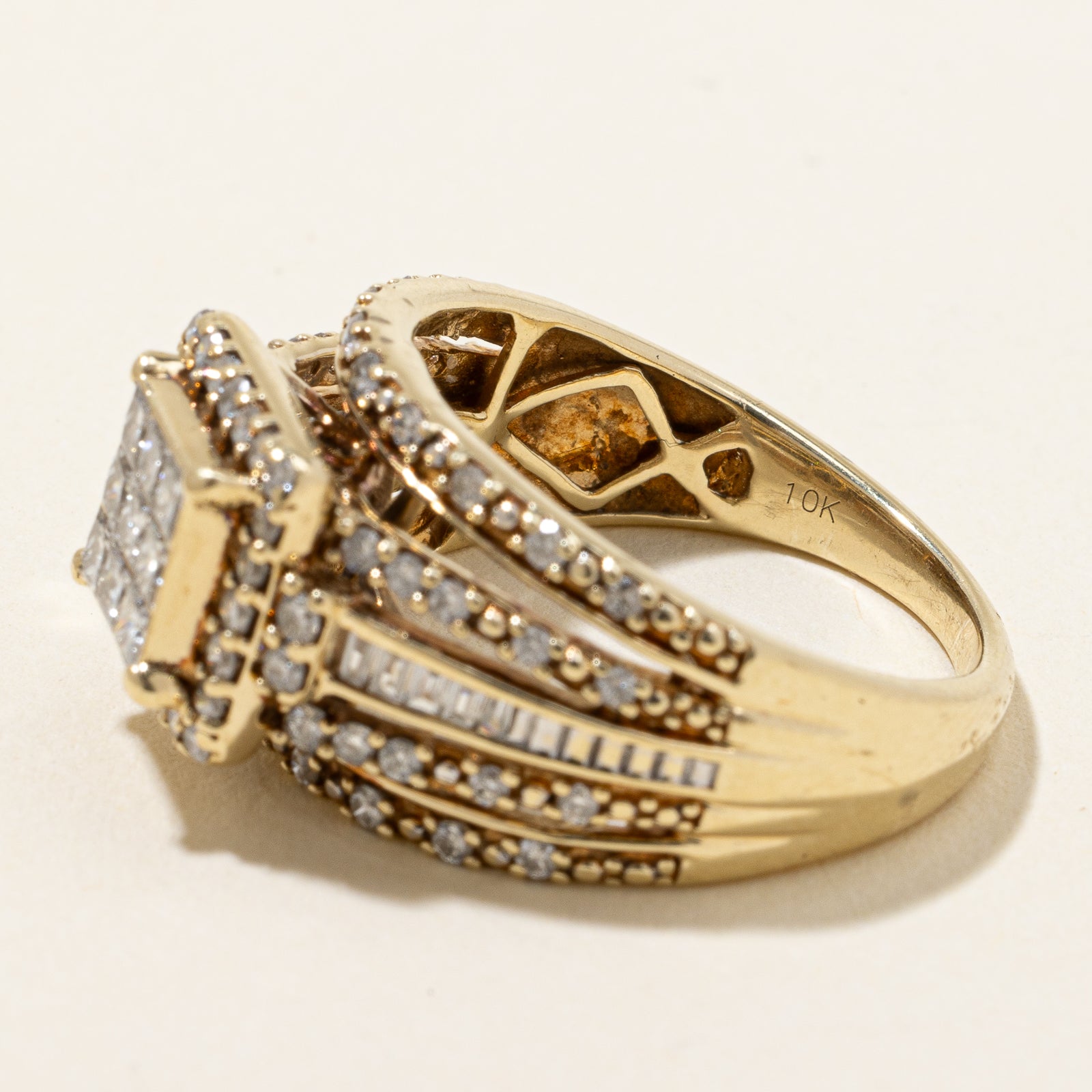1.02ctw Princess Cut Diamond Cluster Cocktail Ring for Women - Size 7 | Elegant Statement Jewelry for Parties, Weddings & Special Occasions