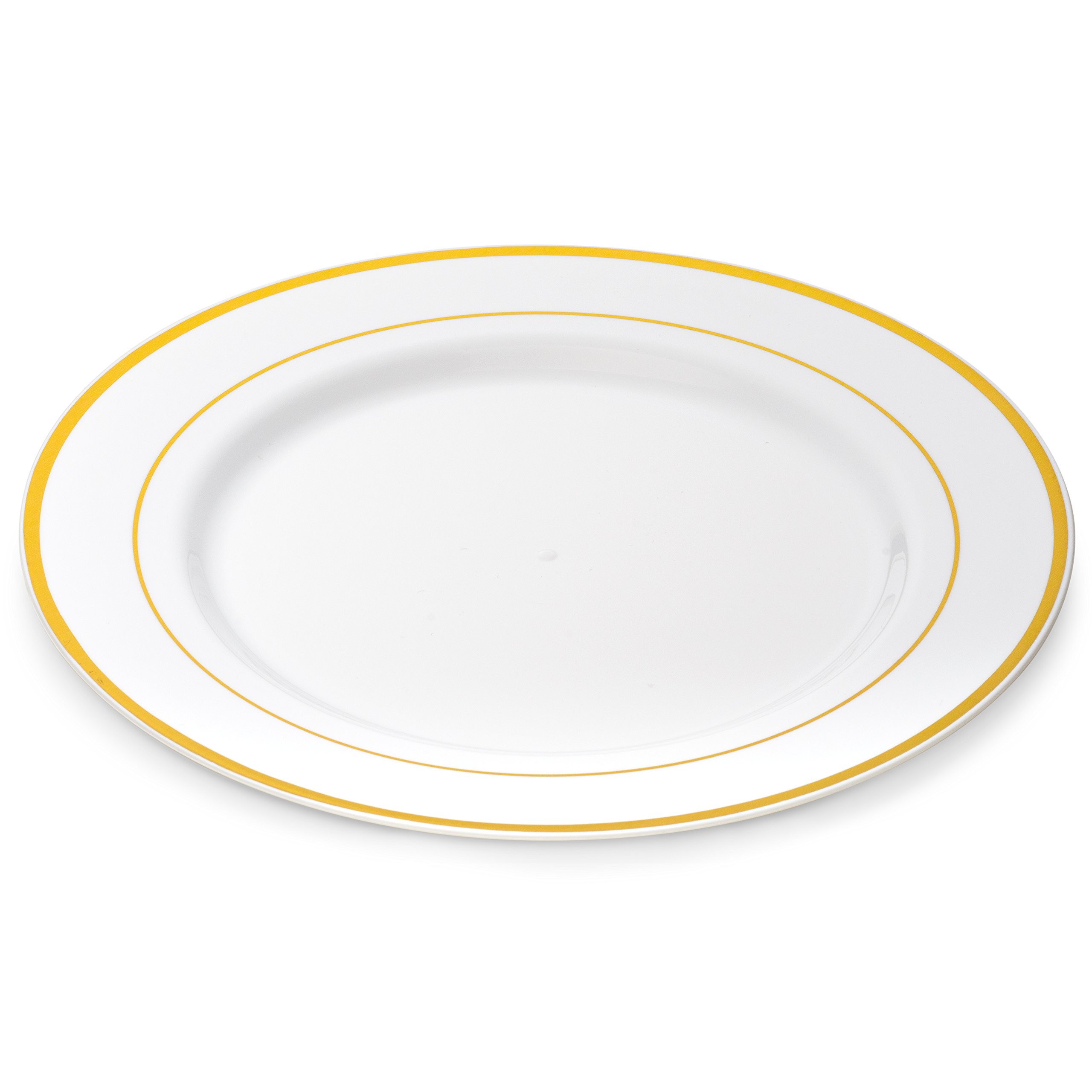 Laura Stein Premium 40-Piece Plastic Dinnerware Set - 20 White & Gold Rimmed 10.75
