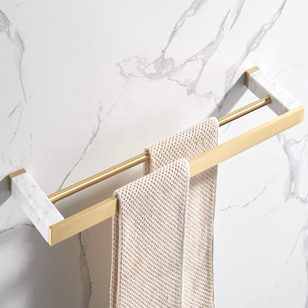 Premium 58cm Perforated Marble Bathroom Shelf - Rustproof Double Storage Organizer for Towels & Toiletries | Space-Saving Wall Mount Design for Modern Bathrooms & Showers