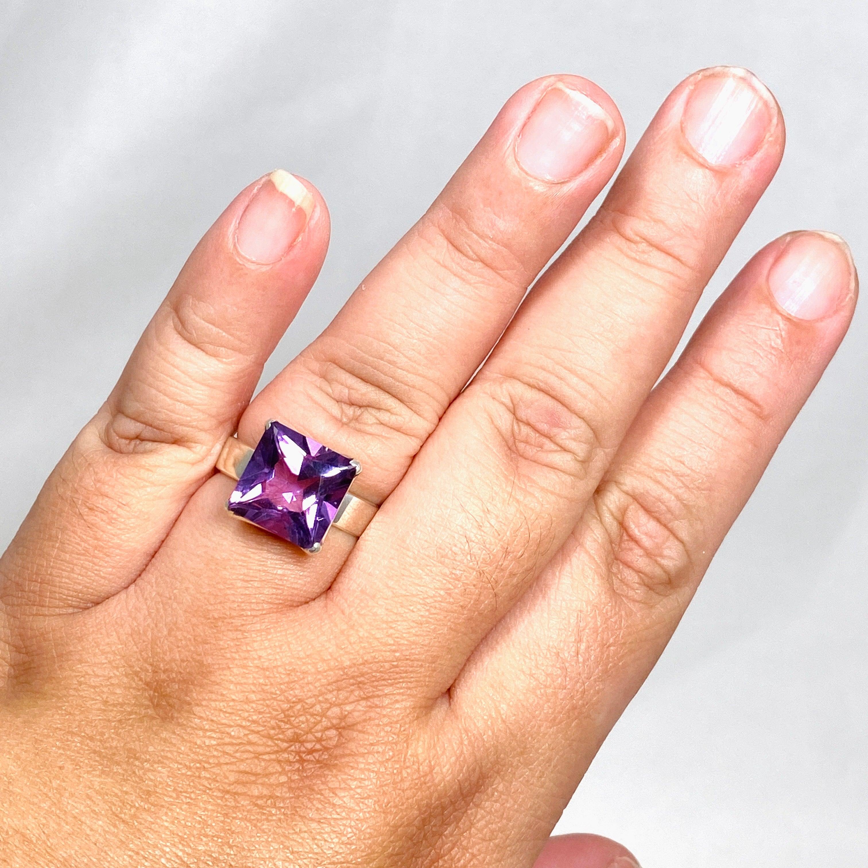 Amethyst Faceted Square Ring - Size 11 - PRGJ424 - Perfect for Women's Fashion, Gift Giving & Special Occasions