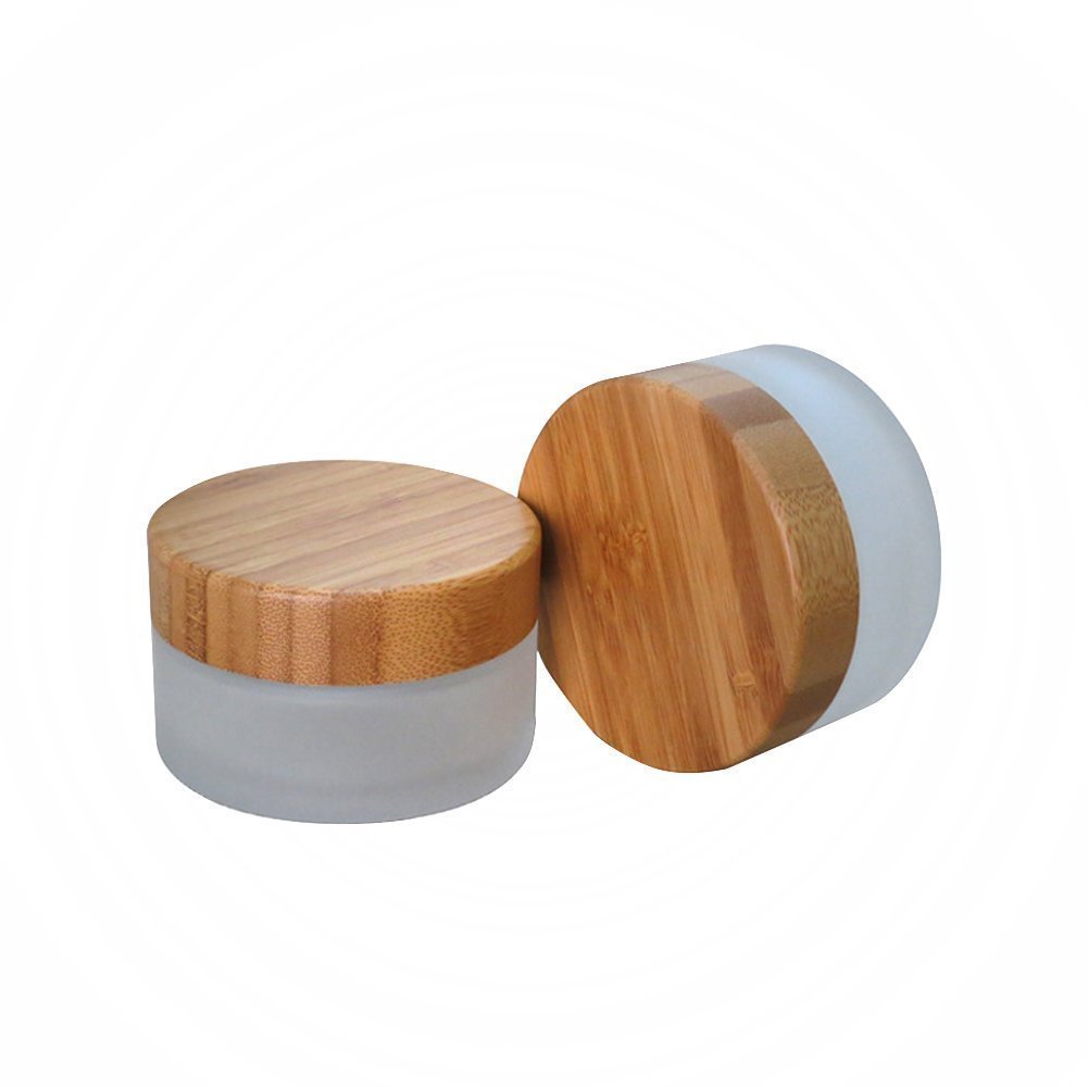 30ML (1 OZ) Refillable Frosted Glass Cosmetic Jar with Bamboo Lid - Leakproof Travel Container for Face Cream, Body Lotion & Makeup Samples (2PCS) - Perfect for DIY Skincare, Travel Essentials & Gift Packaging