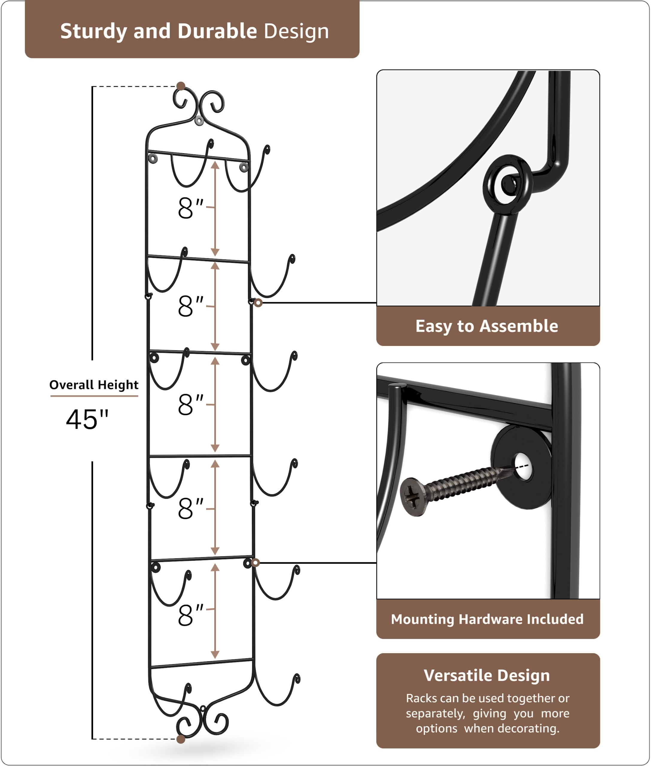 Sorbus 6-Tier Wall Mounted Towel Rack & Wine Holder - Durable Metal Bathroom Organizer for Towels, Washcloths, Spa, Gym, RV - Space-Saving Kitchen Bar & Wine Cellar Storage Solution (Perfect for Small Bathrooms, Campers & Home Bars)