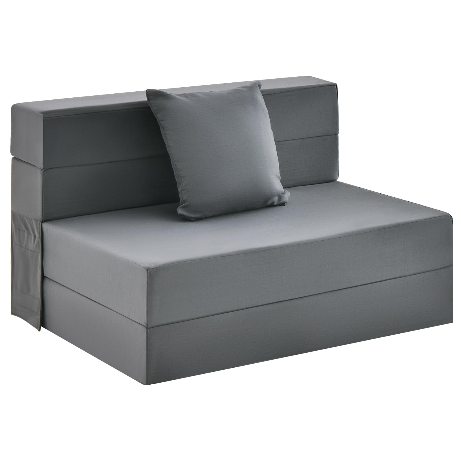 Giantex 6 Inch Tri-Fold Folding Sofa Bed with High-Density Foam Mattress & Removable Washable Cover - Portable Floor Couch with Pillow & Headrest for Guest Room, Small Space, Dorm, Apartment - Dark Grey