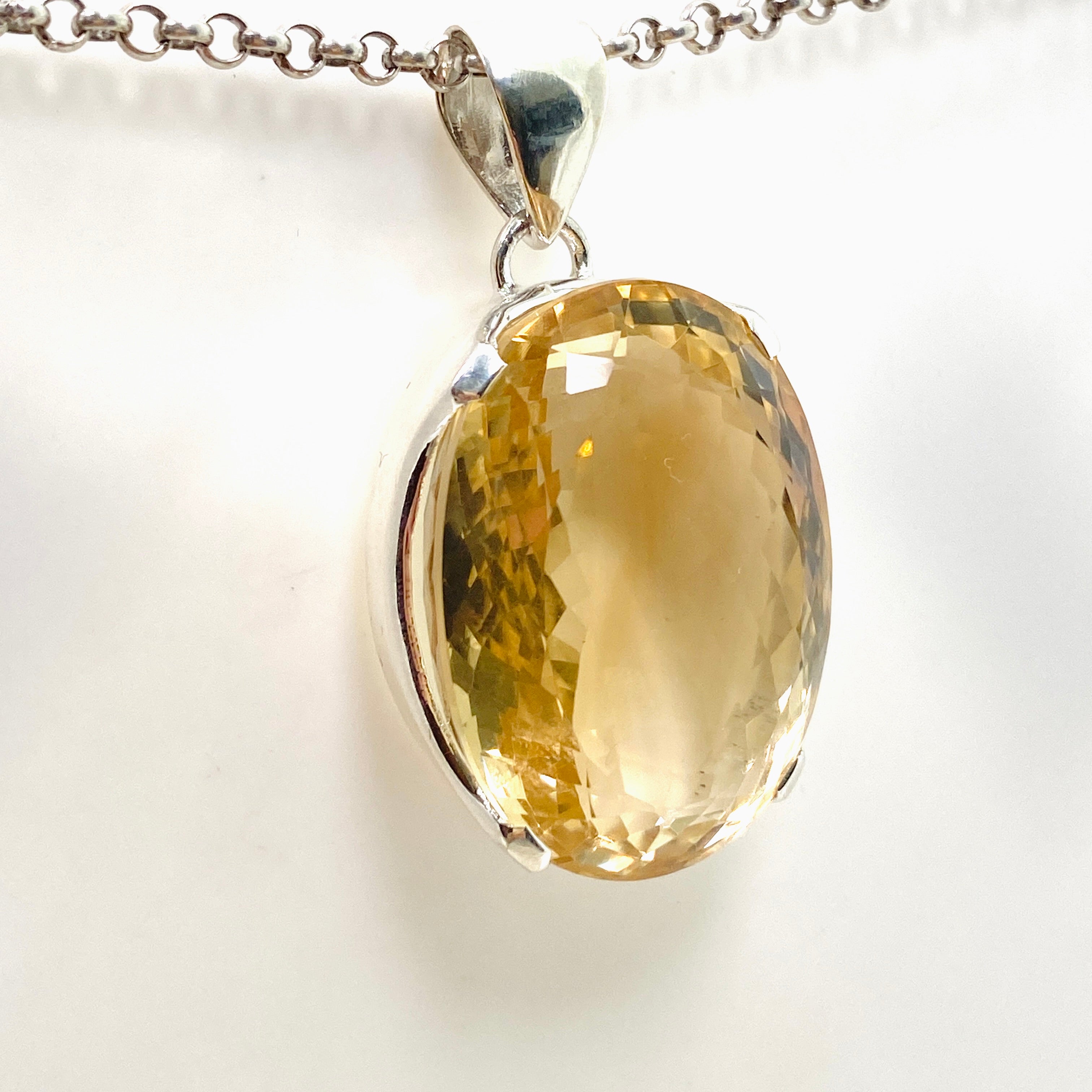 Natural Citrine Gemstone Oval Faceted Pendant Necklace - 925 Sterling Silver Jewelry KPGJ4787 for Women's Birthday Gift & Everyday Wear