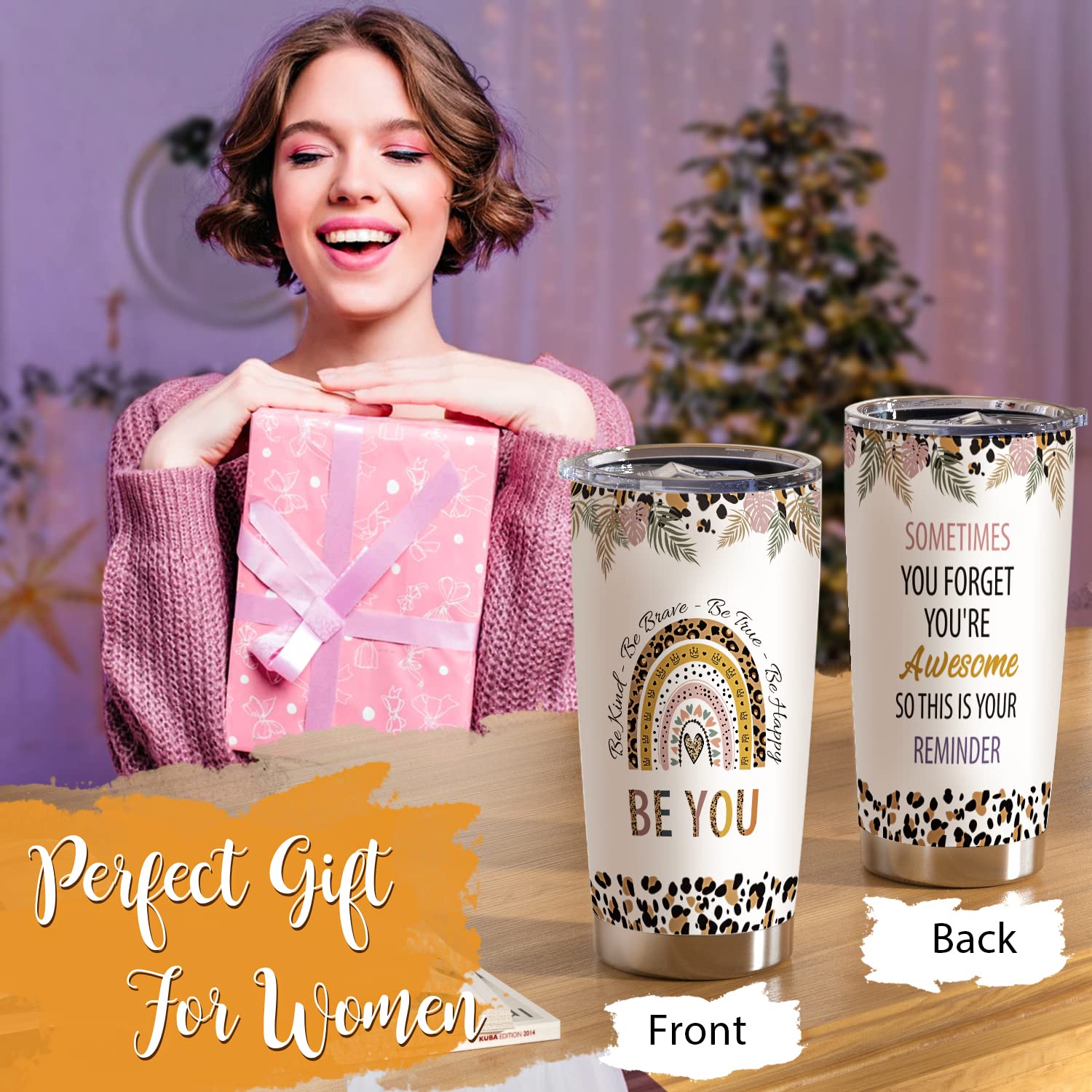 Insulated Wine Tumbler & Coffee Travel Mug - Perfect Birthday, Thank You, Get Well Soon Gift for Women, Best Friends, Sister, Bestie or Mom | Keeps Drinks Hot/Cold | Great for Office, Travel & Outdoor Activities
