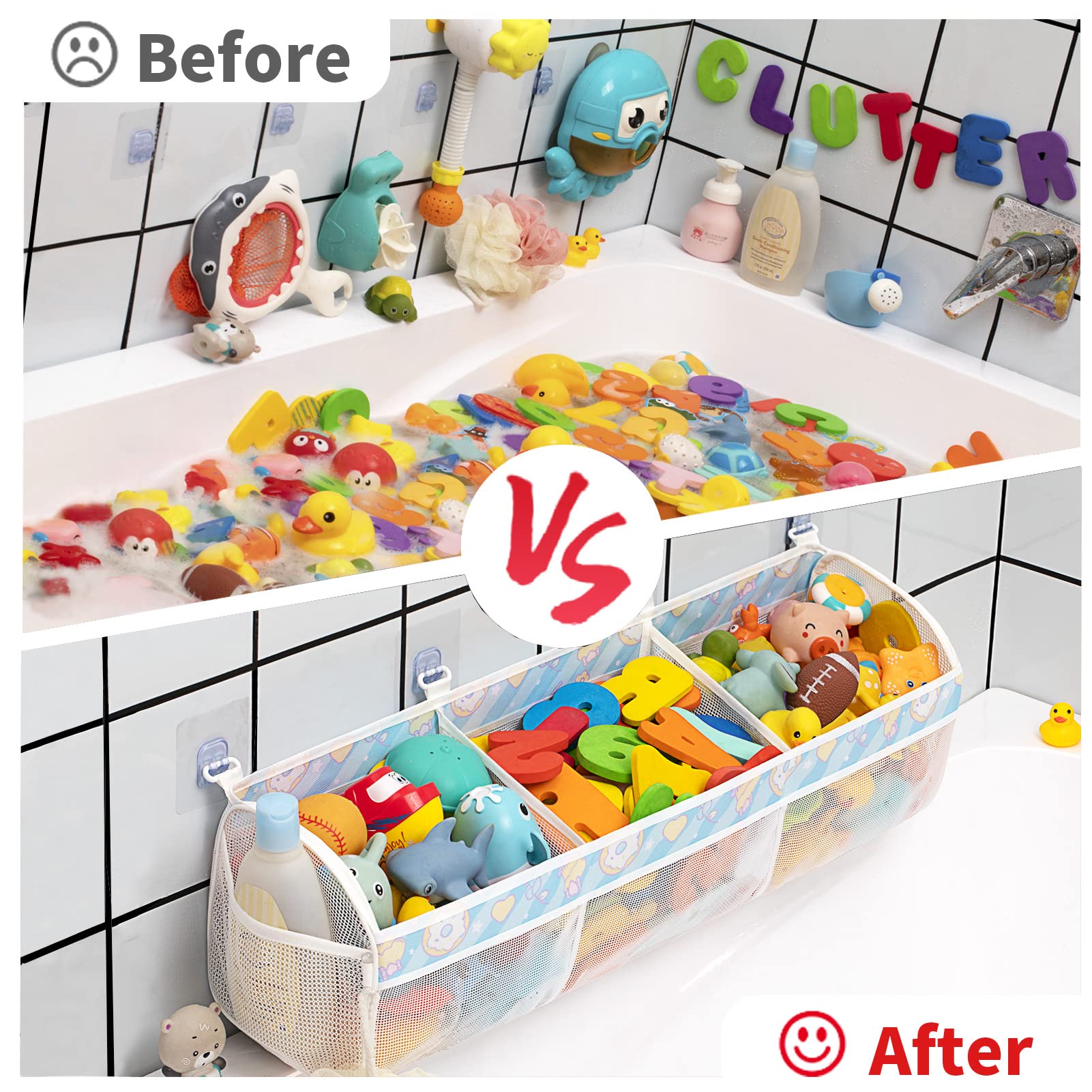 **Austion Extra Large Mesh Bath Toy Organizer with Quick-Drying Openings – Breathable Baby Toy Storage for Tub – Perfect for Bath Time Organization & Easy Drying (Blue)**    *(Ideal for keeping bath toys tidy, dry, and mold-free – great for kids' bathtubs, showers, and poolside storage!)*
