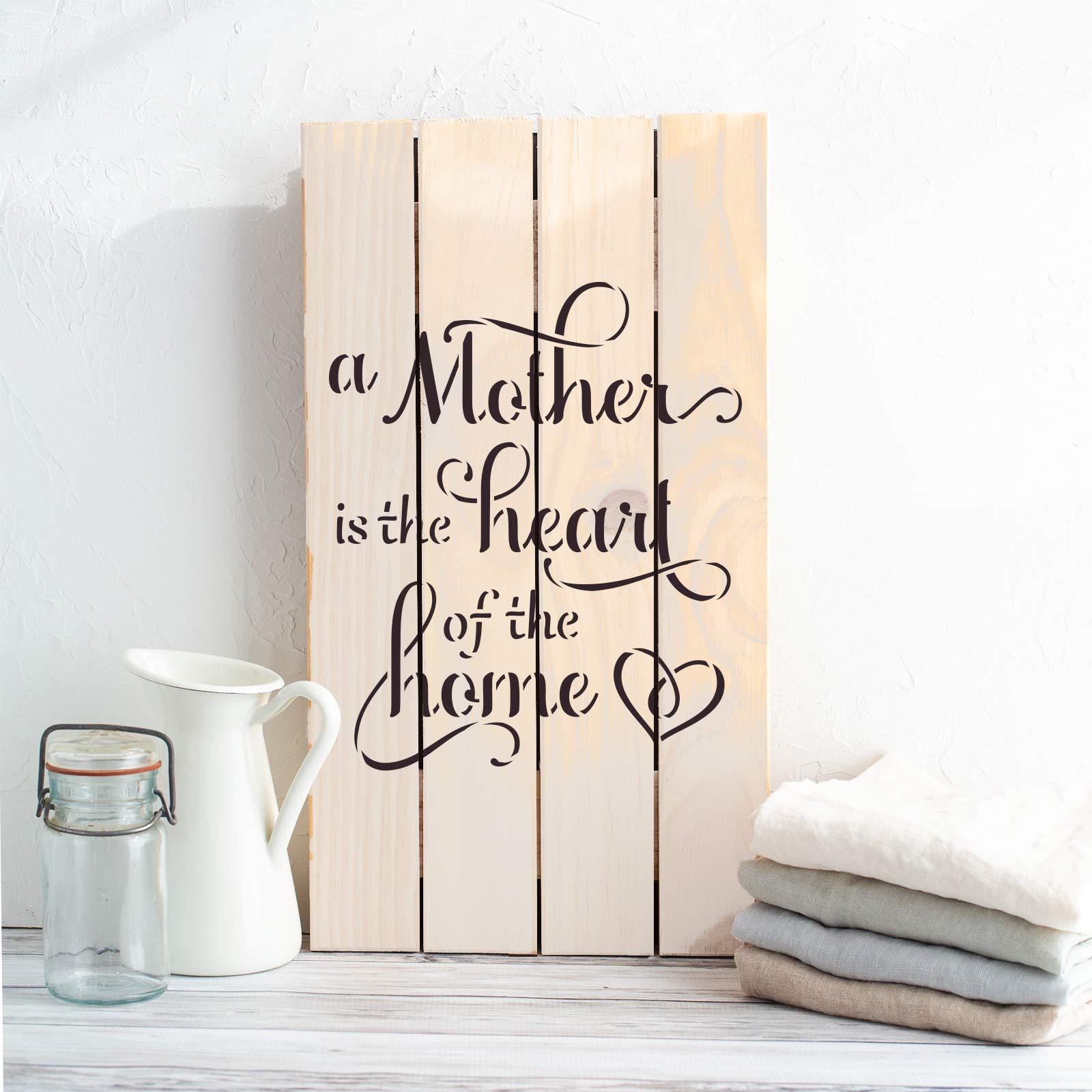 Mother is The Heart of The Home Stencil - DIY Mother's Day Gift, Family Wall Art, Home Decor Stencil for Painting, Perfect for Canvas, Wood & Furniture - Great for Mother's Day, Birthday & Housewarming Gifts
