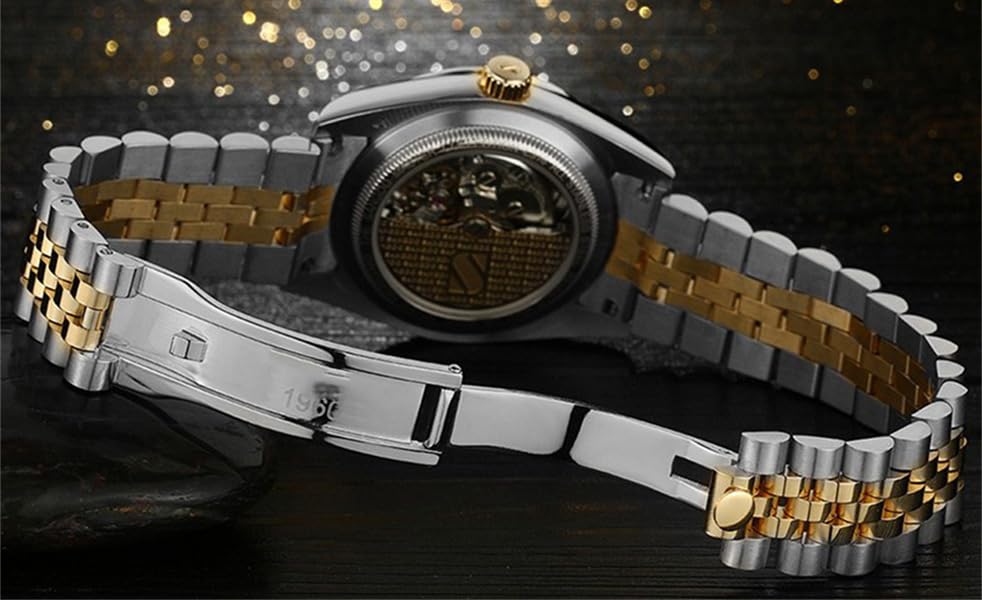 Premium Automatic Men's Watch - Gold Stainless Steel Strap, Waterproof Mechanical Watch with Date Display | Luxury Dress Watch for Business, Formal Events & Everyday Wear