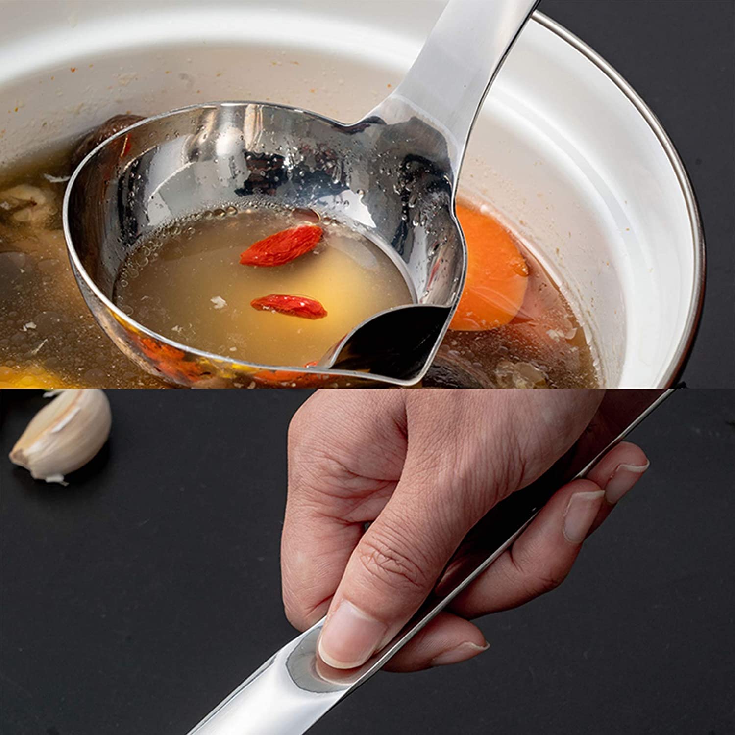 Stainless Steel Oil Soup Separating Spoon - Durable & Easy to Clean Kitchen Tool for Hot Pot, Pho, Ramen, Stew & Home Cooking