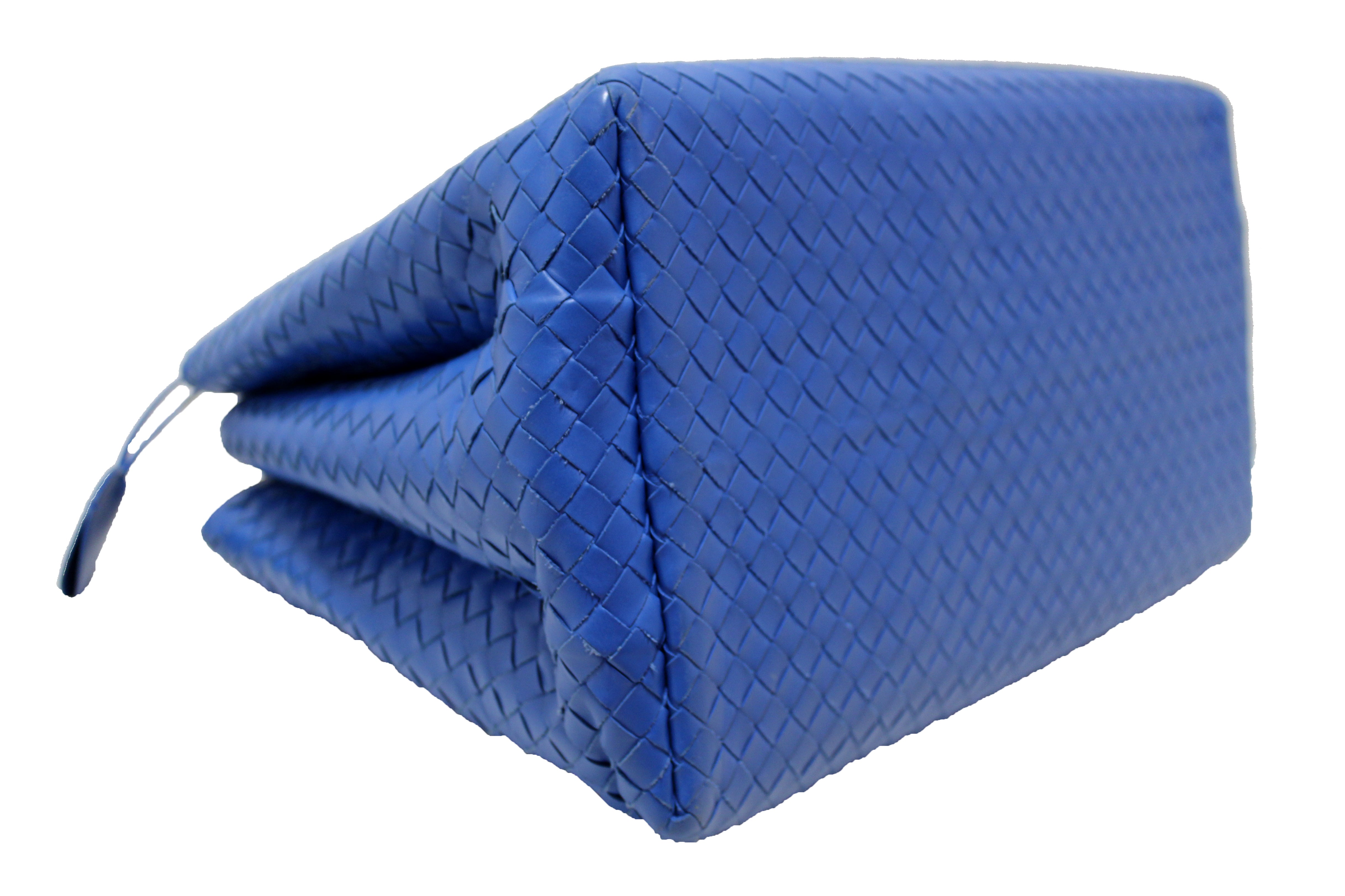 Authentic Bottega Veneta Blue Intrecciato Woven Leather Large Roma Tote Bag for Women - Luxury Designer Handbag for Work, Travel & Everyday Use
