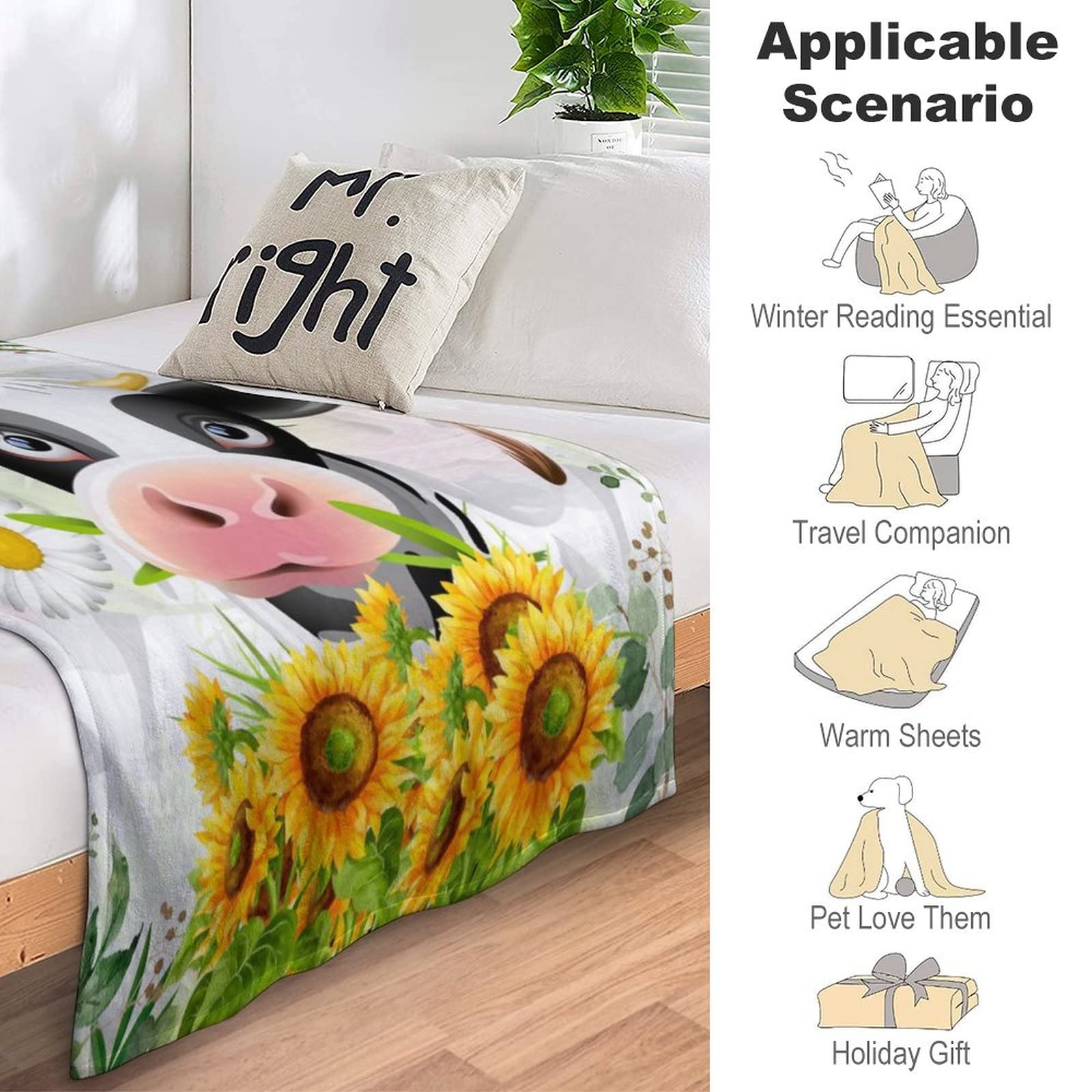 Personalized Cow & Sunflower Baby Blankets - Ultra Soft Fleece Blanket for Newborns, Toddlers, Nursery & Swaddling | Perfect Baby Shower Gift, Christmas & Birthday Present for Boys & Girls | Cozy for Crib, Stroller & Snuggle Time