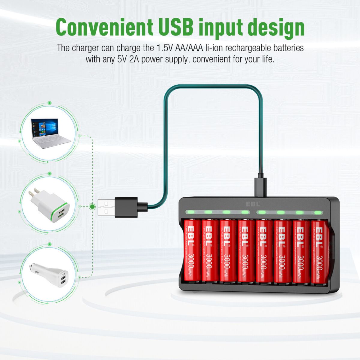 EBL 1.5V AA AAA Lithium Battery Charger with Rechargeable Li-ion Batteries - Power Your Wireless Mouse, Keyboards, Cameras & Smart Home Devices
