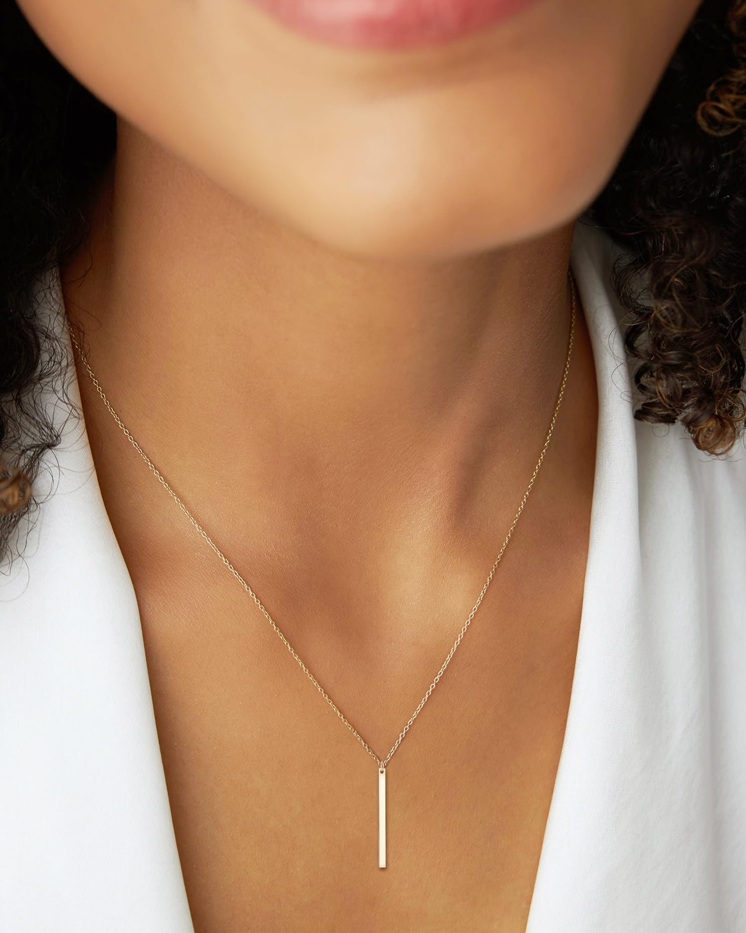 14K Solid Gold Vertical Bar Necklace for Women - Simple & Elegant Everyday Jewelry - 16
