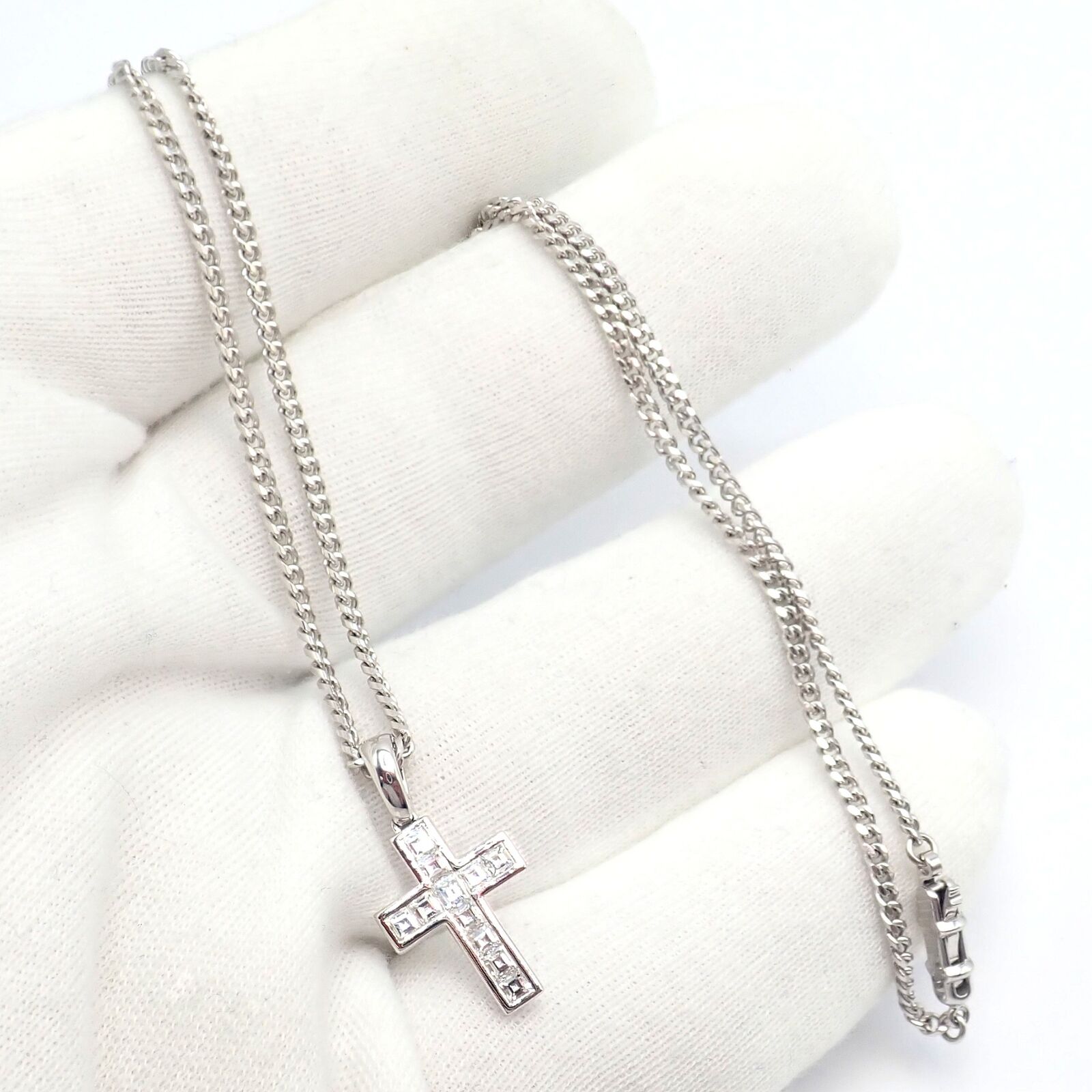 Authentic Cartier 18K White Gold Diamond Cross Pendant Necklace for Women - Luxury Gift for Anniversary, Valentine's Day & Special Occasions