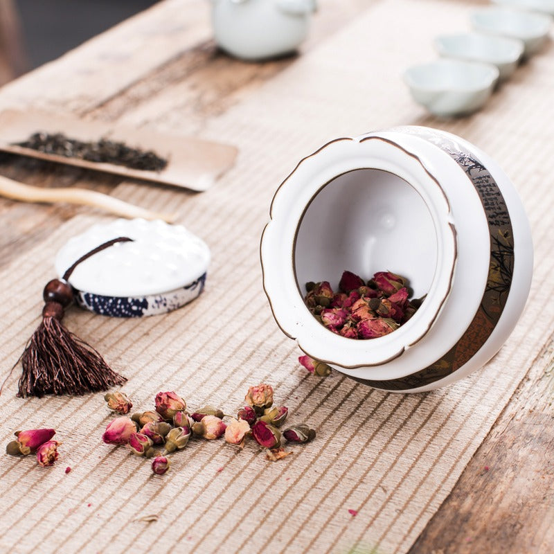Exquisite Lotus-Shaped Ge Kiln Ceramic Tea Caddy - Premium Handmade Chinese Tea Storage Container for Loose Leaf Tea - Perfect for Home, Office & Tea Ceremony Use