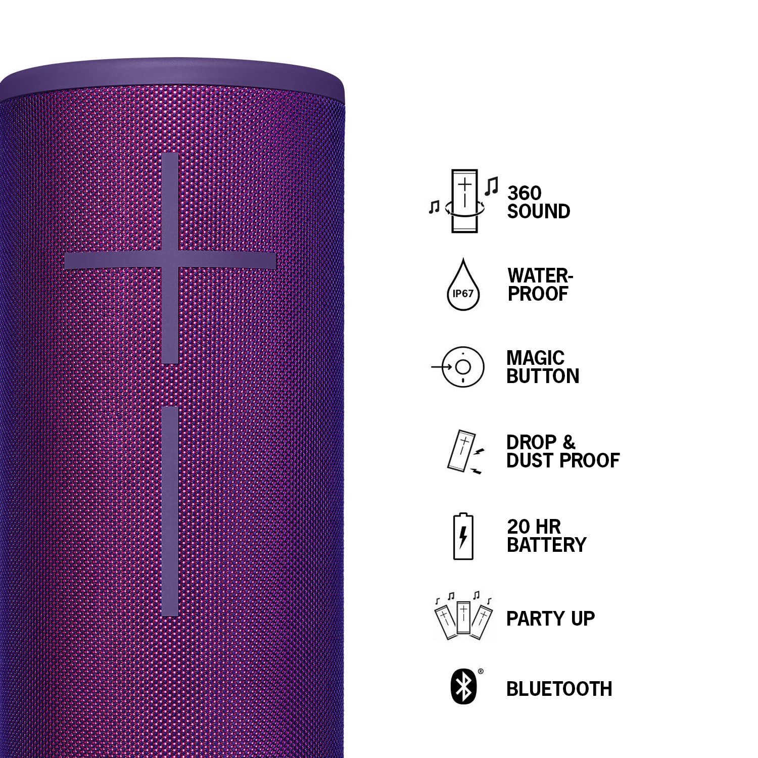 Ultimate Ears MEGABOOM 3 Wireless Bluetooth Speaker - 20H Battery, Waterproof, Powerful Bass, Magic Button - Portable Speaker for Outdoor, Beach, Pool Party & Travel (Ultraviolet Purple)