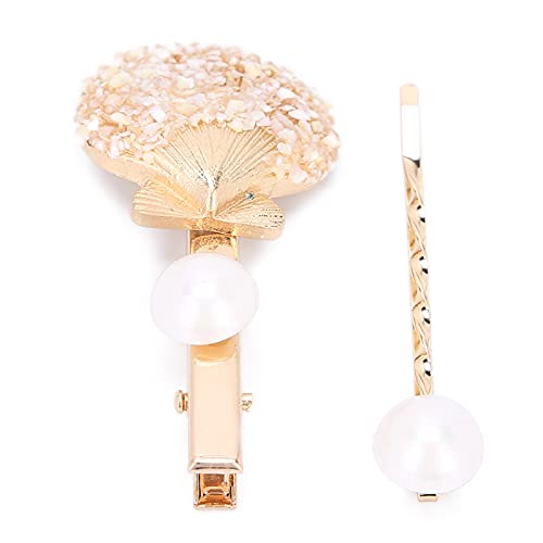 Elegant Alloy Metal Hair Clip with Faux Pearl & Shell Design for Women & Girls - Perfect for Daily Wear, Parties, Cosplay & Special Occasions (White)