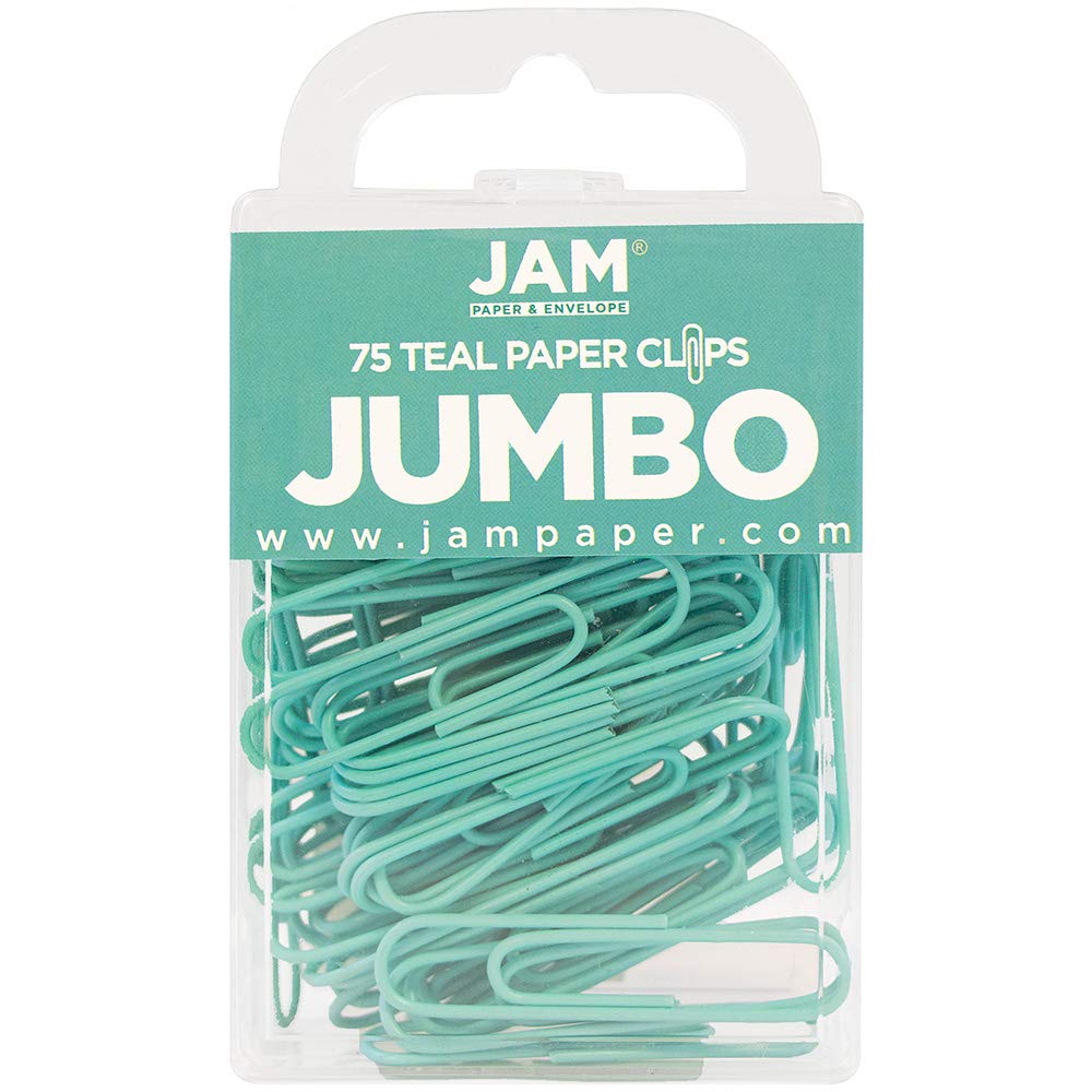 Jumbo Teal Paper Clips - 75 Pack Bulk Colored Paperclips for Office, School, Crafting & Document Organization