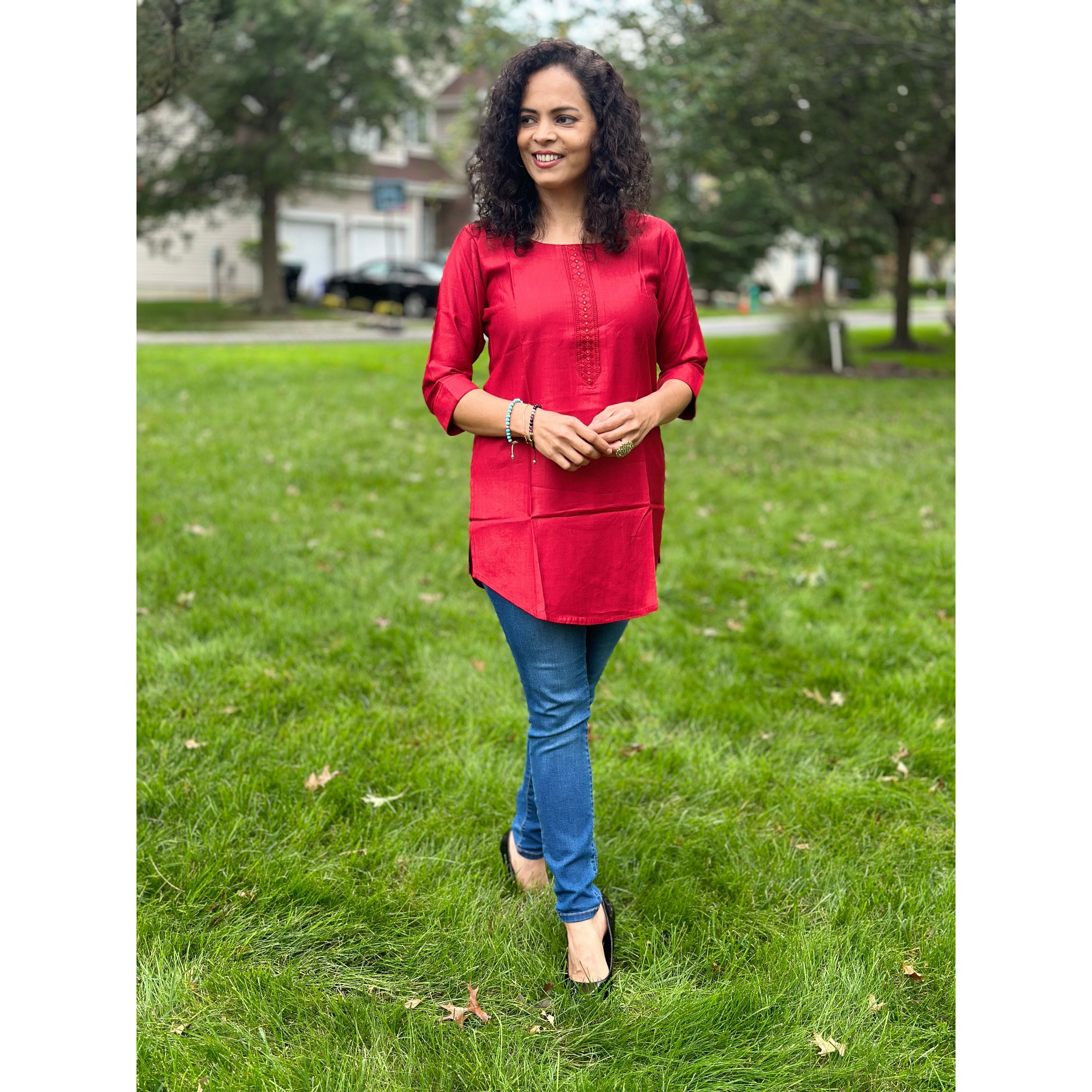 Stylish Red Short Kurti for Women - Trendy Cotton Casual Wear for Summer & Festivals | Perfect for Parties, Outings & Daily Comfort