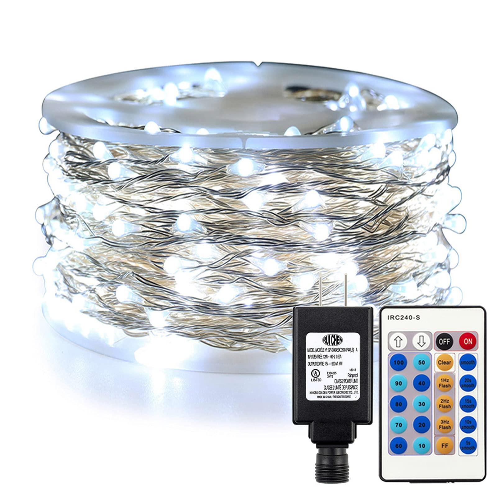 RUICHEN 500 LED Dimmable Fairy Lights - 165ft Super Long Waterproof Twinkle String Lights with Remote Control | Cool White Plug-in Silver Wire Firefly Lights for Christmas, Wedding, Party, Bedroom, Patio & Garden Decor | Indoor & Outdoor Use
