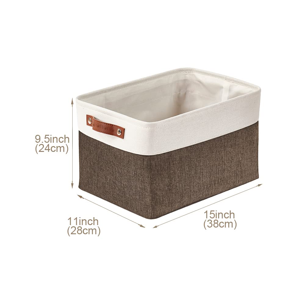 DECOMOMO Fabric Storage Bins - Large 3-Pack Organizing Baskets for Shelves, Linen Closet, Toys & Nursery (Brown & White) | Perfect for Home Organization, Kids Room Storage & Closet Decluttering