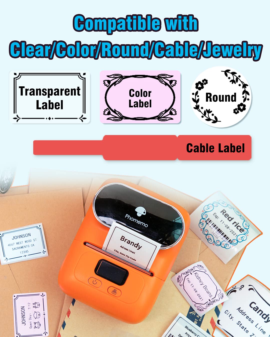 Phomemo M110S Bluetooth Thermal Label Printer - 20x20mm Label Maker for Barcode, Clothing & Jewelry | Compatible with Android & iOS | Perfect for Retail Stores, Mailing Services & Small Business Organization (Orange)