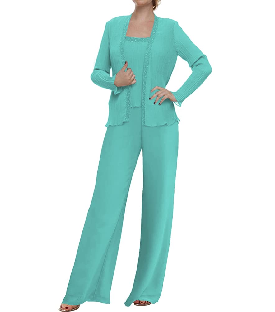 3 Piece Mother of The Bride Pant Suit Set - Elegant Chiffon Beaded Formal Dress for Wedding Guest, Groom & Women's Evening Wear - Perfect for Weddings, Galas & Special Occasions