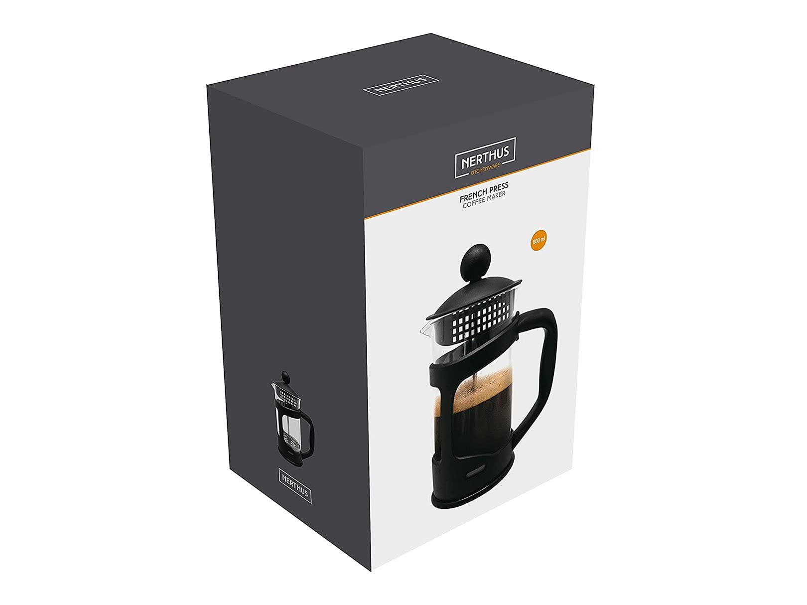 Premium French Press Coffee Maker - 350ml Borosilicate Glass & Stainless Steel - Nerthus FIH 319 - Ideal for Home, Office & Camping Brewing