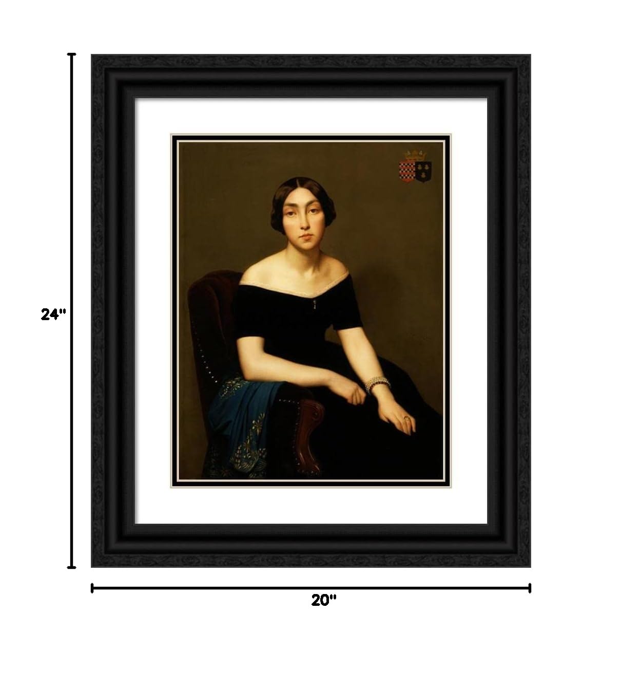 ArtDirect Jean-Hippolyte Flandrin 20x24 Black Ornate Framed Museum Art Print - Madame Louis Antoine De Cambourg (1846) | Classic Home Decor, Office Wall Art, Gift for Art Lovers