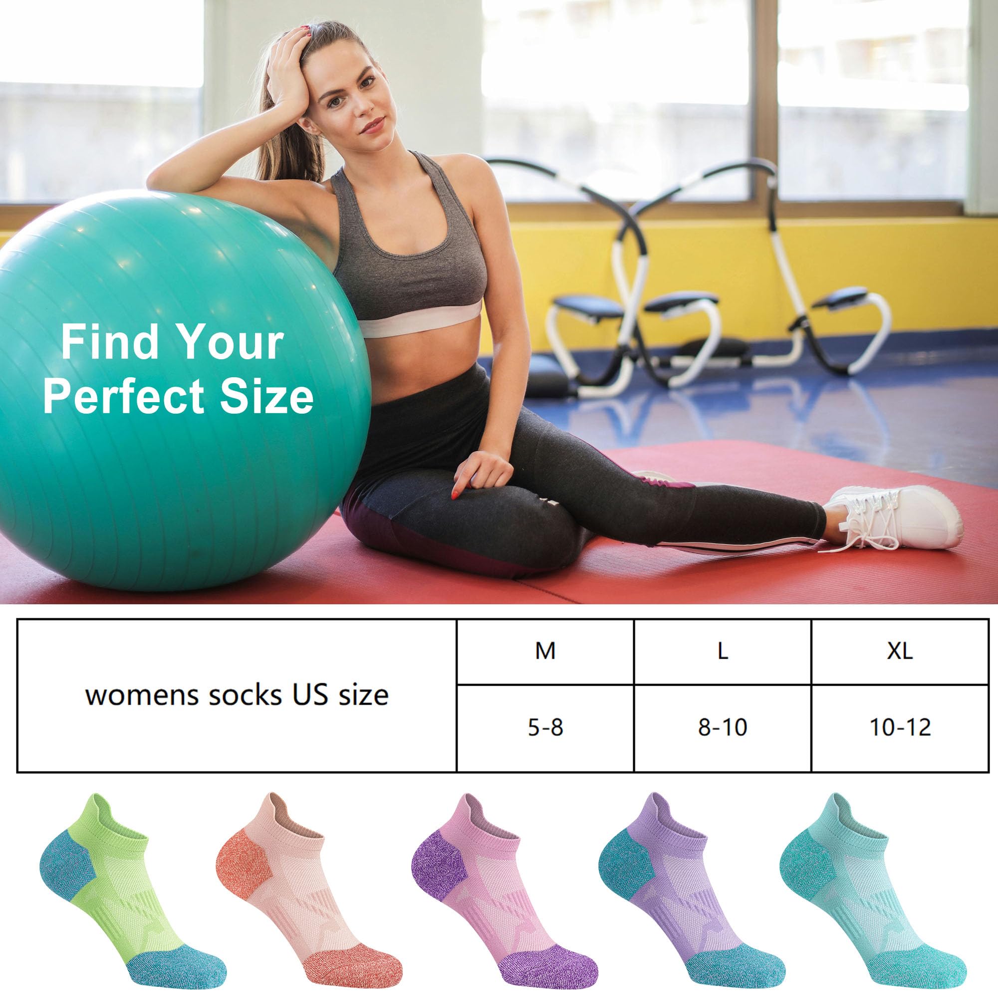 Gonii Women's No Show Ankle Socks - 5-6 Pairs Breathable Running Athletic Socks with Compression & Cushioning - Perfect for Workouts, Jogging & Daily Wear