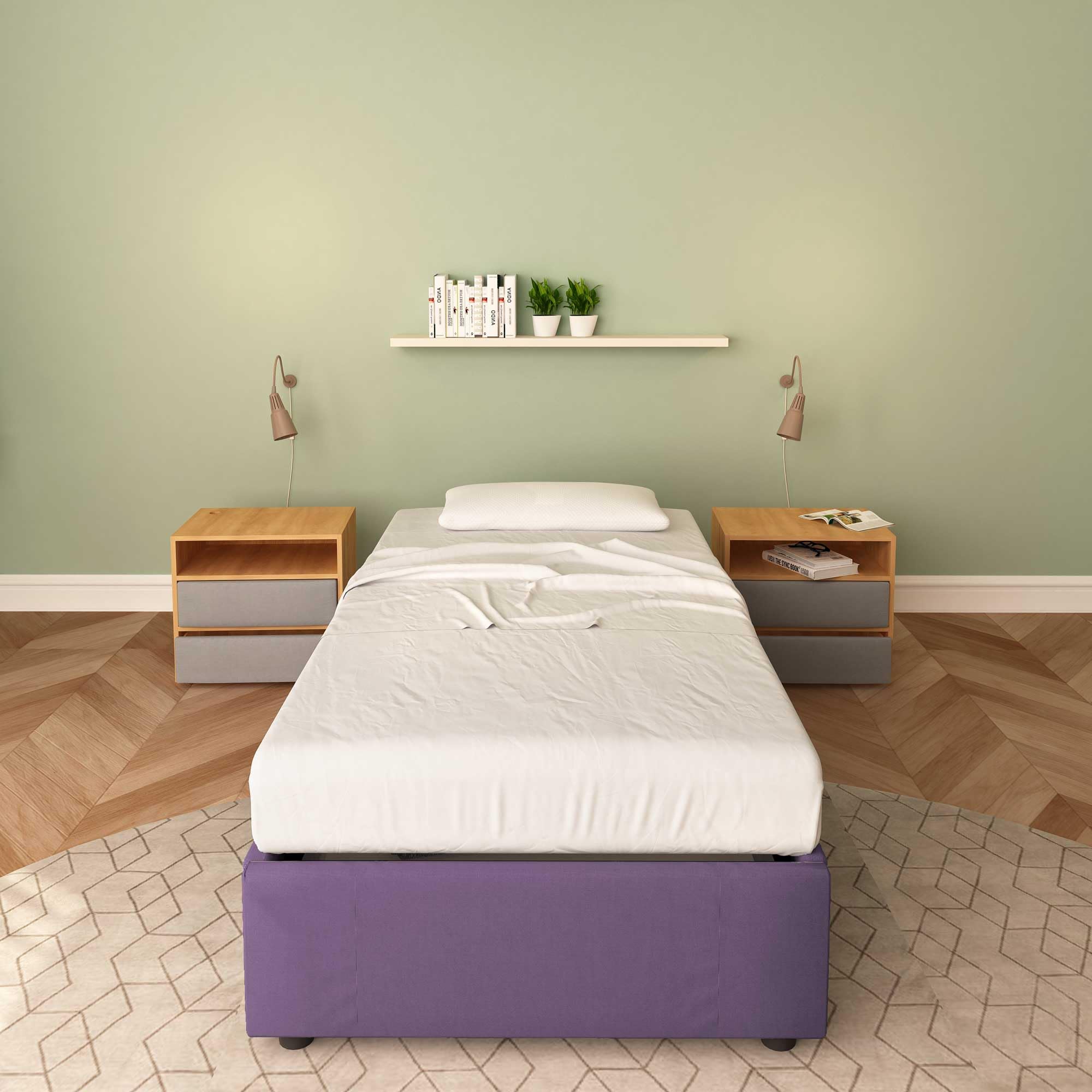 Baldiflex Cloe Square and Half Bed with Fabric Storage, No Headboard, Slatted Base for Mattresses, 100 x 200 cm, Purple - Perfect for Small Bedrooms, Guest Rooms, and Studio Apartments
