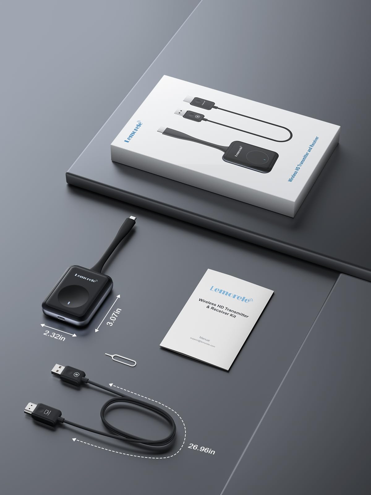 Lemorele Wireless USB-C Transmitter and Receiver Kit - 1080P Full HD Wireless HDMI Extender for Streaming, Plug & Play, 2.4G/5G Dual Band up to 164ft - Perfect for Home Theater, Office Presentations, Gaming, and Mobile Screen Mirroring from Laptop/TV-Box/Smartphone