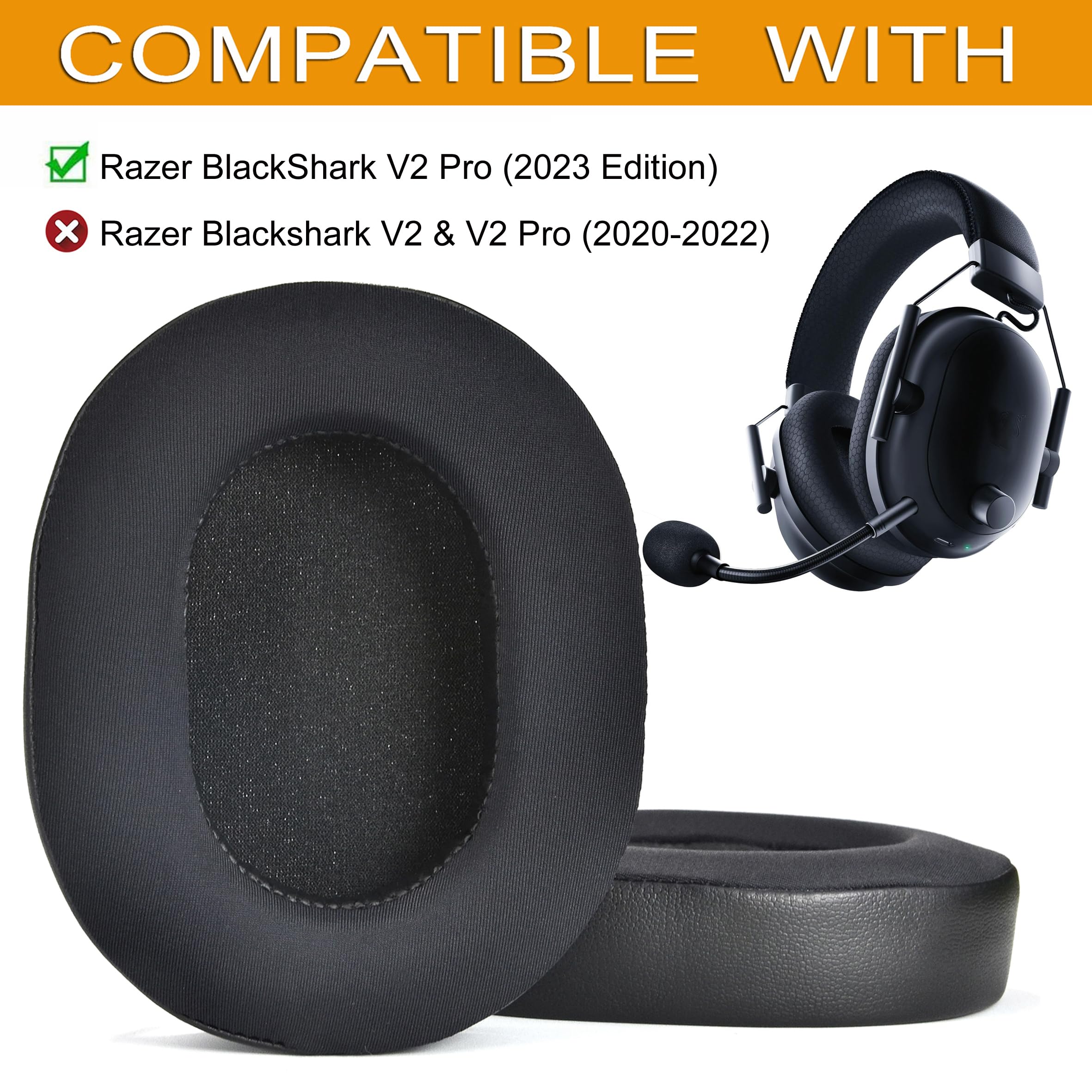 BlackShark V2 PRO 2023 Edition Cooling Gel Ear Pads Replacement - Compatible with Razer BlackShark V2 Pro 2023 Wireless Headset (Not for 2020-2022 Models) - Premium Comfort for Gaming, Streaming & Work
