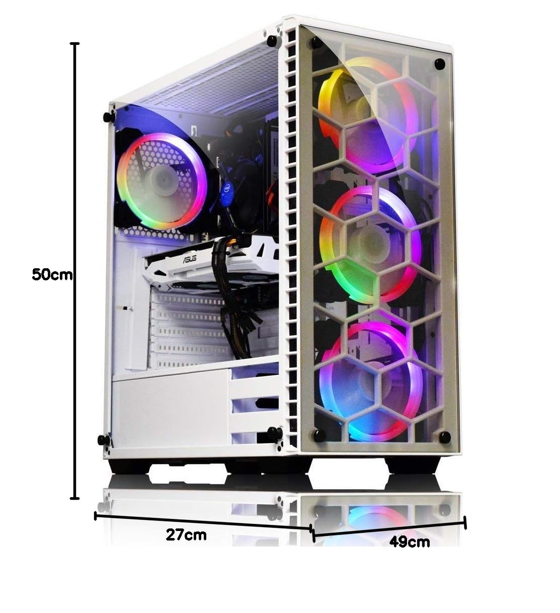 Kolink Observatory Midi Tower RGB Gaming PC Case - ATX/Micro-ATX Tempered Glass Window Computer Case - White LED Lighting for Gaming Setup & Home Office