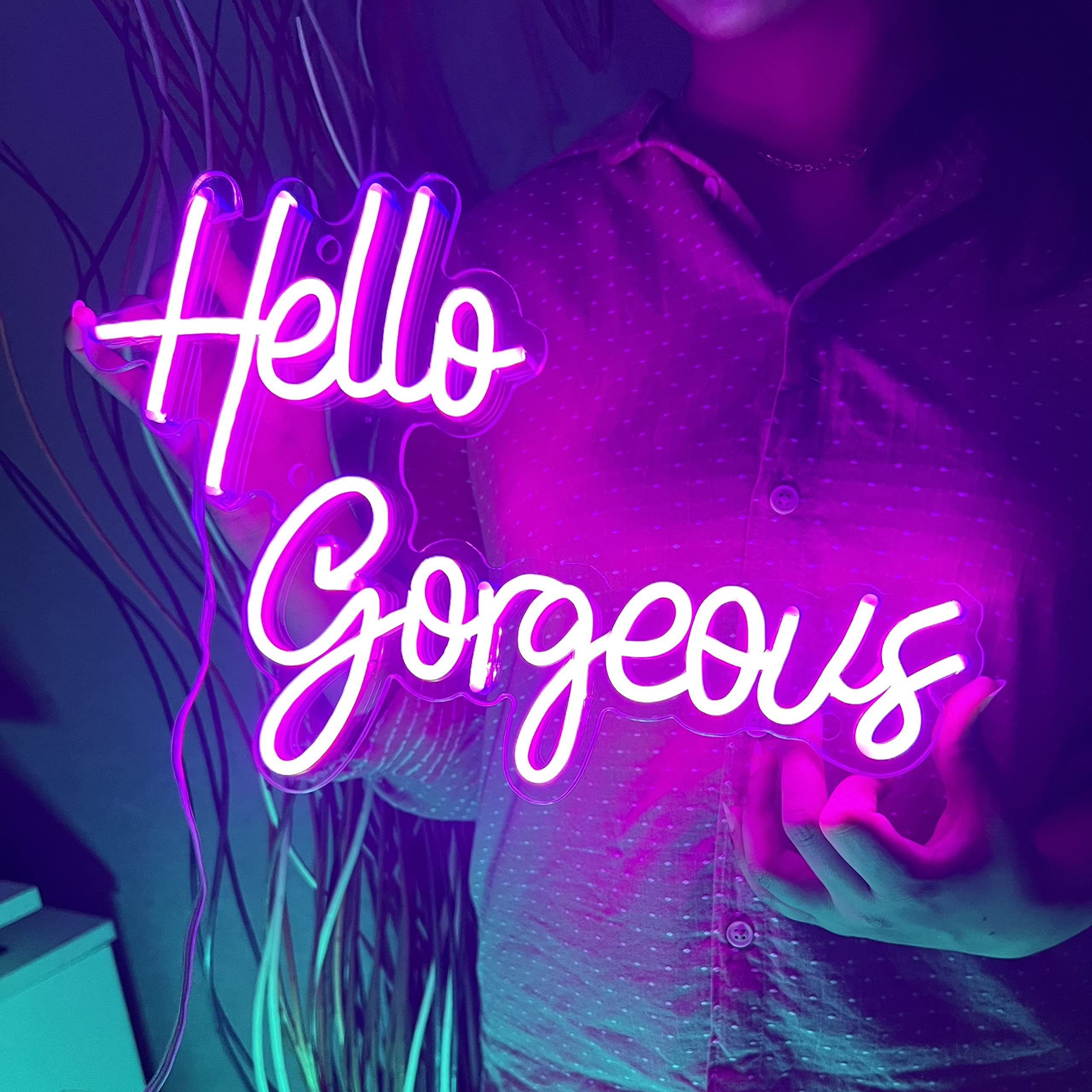 Hello Gorgeous LED Neon Sign - Purple Wall Decor for Bedroom, Party & Birthday Gift for Women - Durable Night Light for Home, Bar, Wedding & Instagram Aesthetic