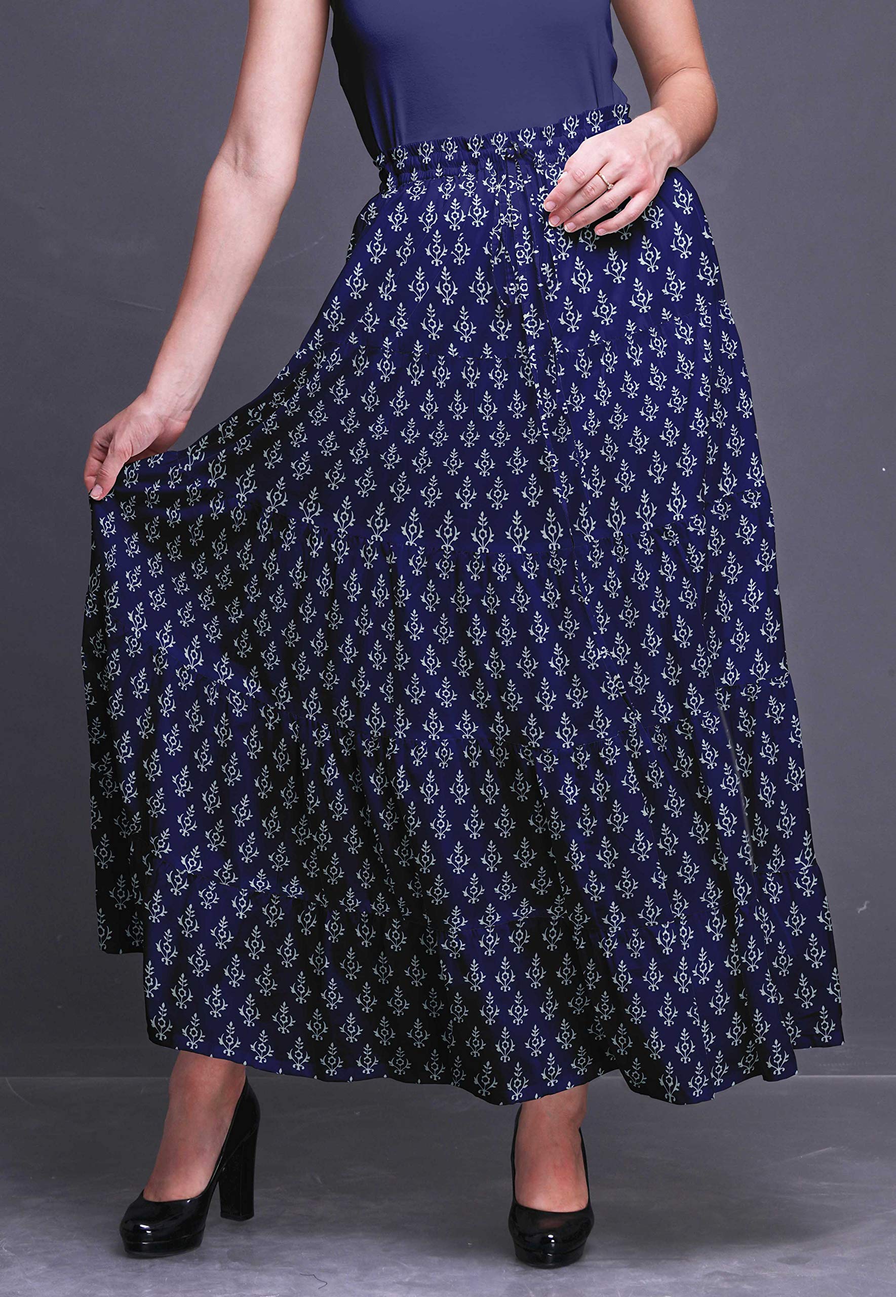 Boho Printed Long 5-Tier Cotton Skirt for Women - Flowy Maxi Skirt for Summer, Beach, Music Festivals & Casual Outfits