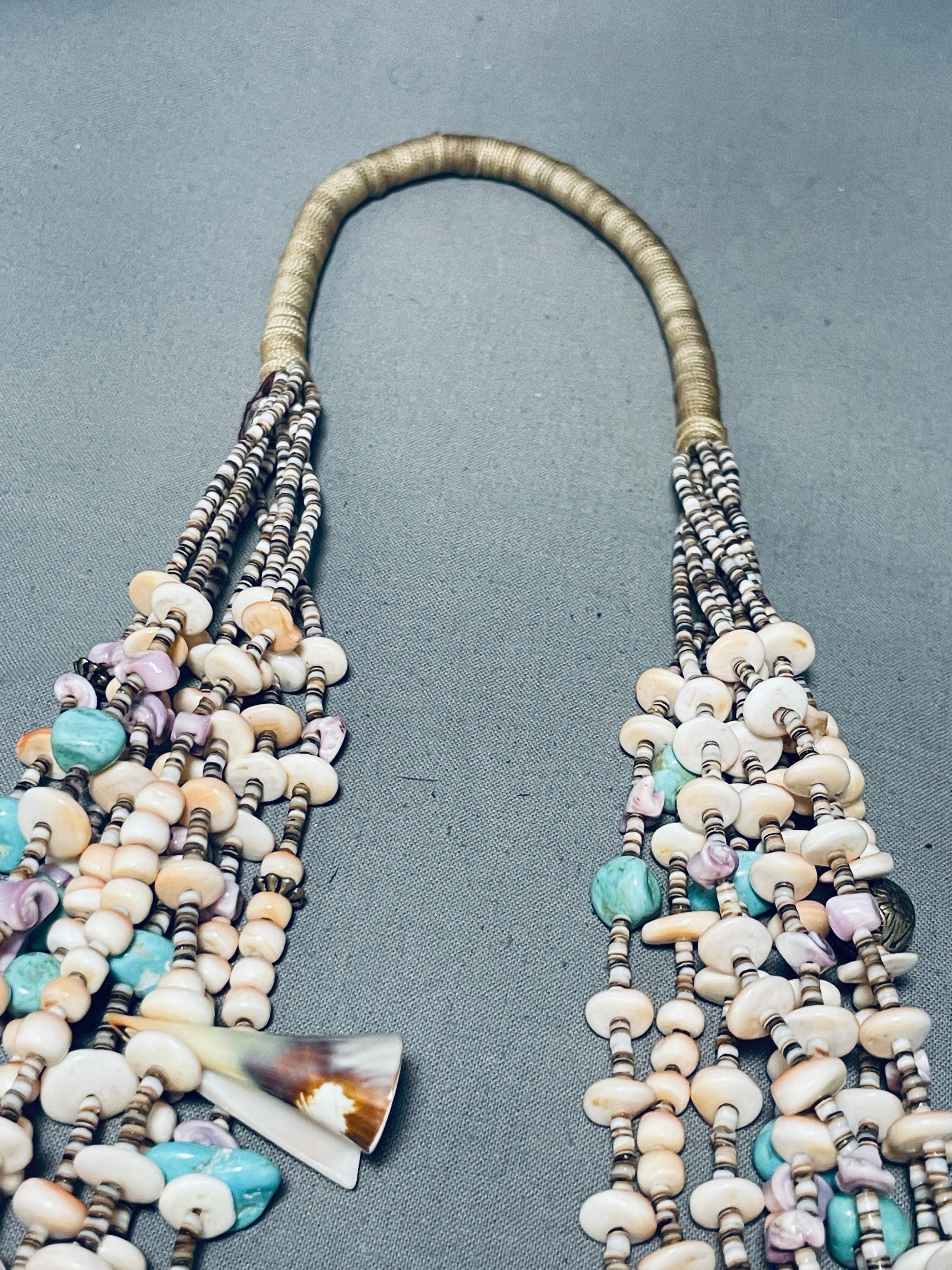 200g Santo Domingo Turquoise Shell Handwoven Necklace - Boho Chic Jewelry for Women, Beach Party & Festival Accessories