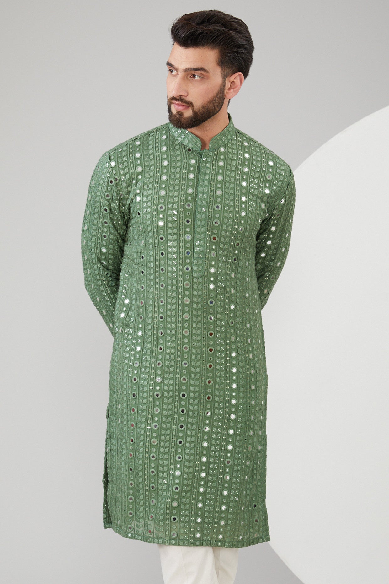 Elegant Mint Green Georgette Mirror Work Kurta for Women | Indian Embroidered Tunic Top | Perfect for Festivals, Weddings & Special Occasions