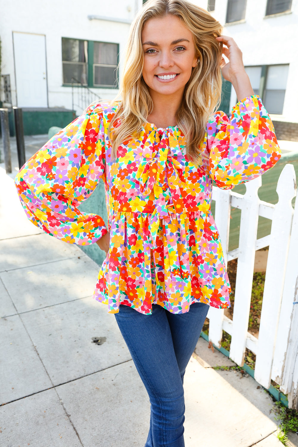 Chasing Dreams Floral Babydoll Top with Ribbon Tie Bow & Puff Elastic Sleeves | Women's Romantic Blouse for Date Night & Spring Outfits