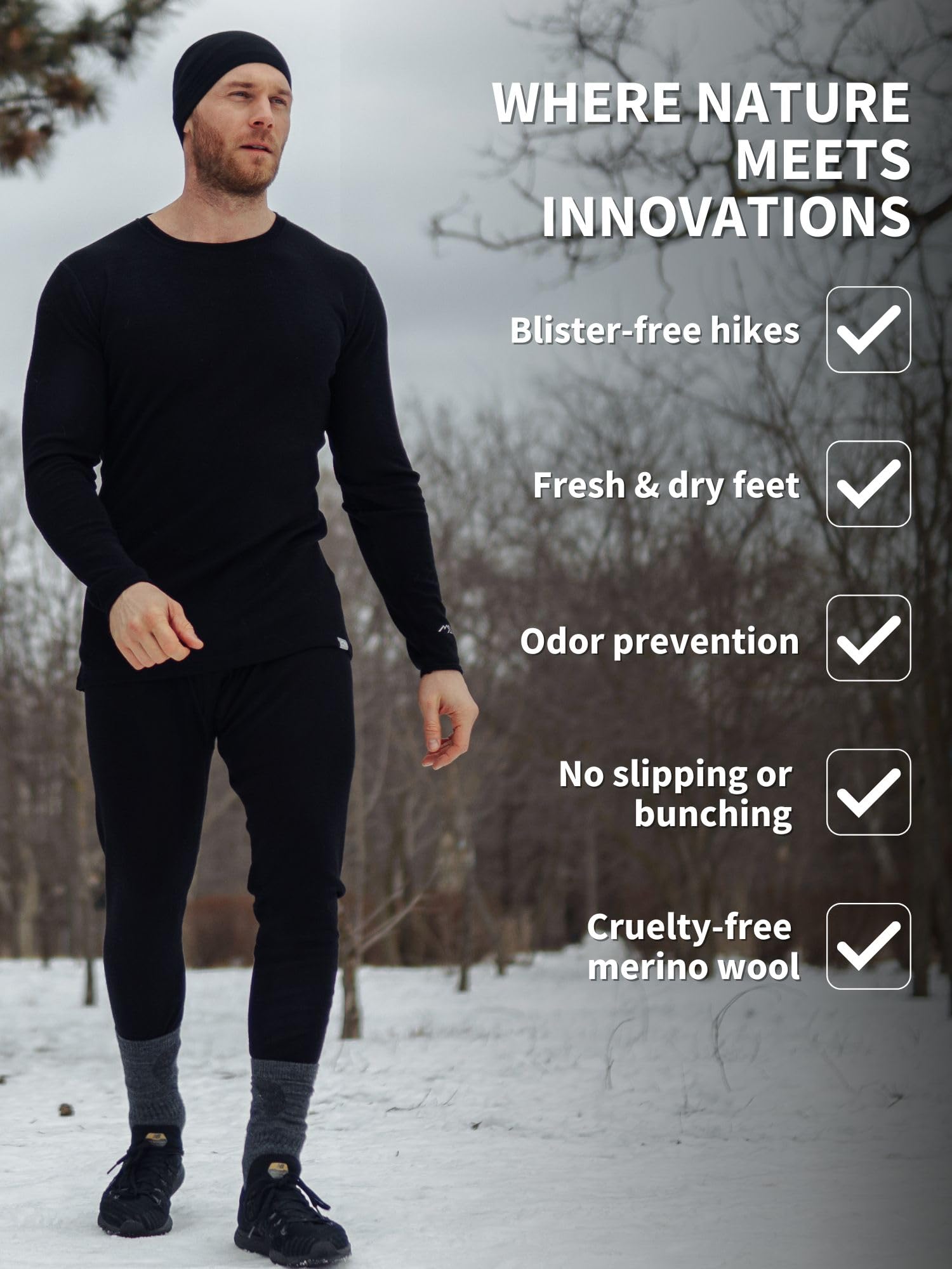 Premium Merino Wool Hiking Socks for Women & Men - Ultra Soft Breathable Crew Socks for Outdoor Adventures, Travel & Winter Comfort
