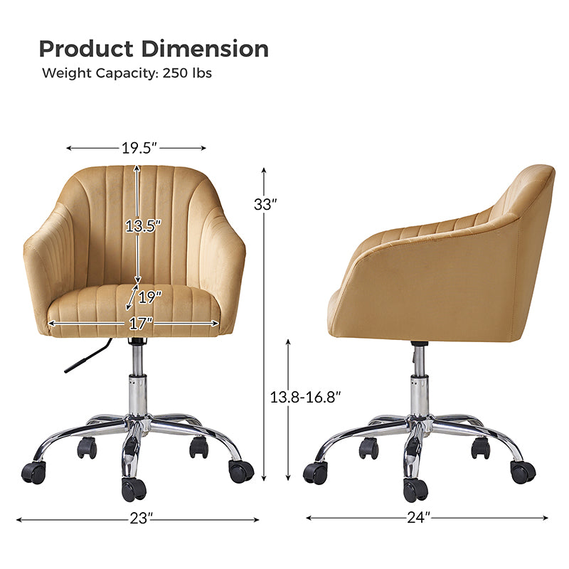 Theo Modern Velvet Office Chair with Tufted Back - Ergonomic Desk Chair for Home & Office Workspace, Comfortable Computer Gaming Chair for Long Hours Sitting