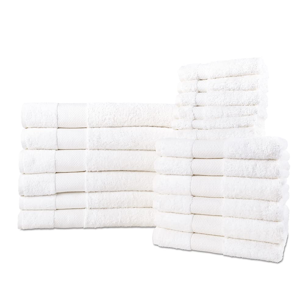 Premium 18-Piece Bath Towel Set - 100% Turkish Cotton, Ultra Absorbent & Quick Drying - 6 Bath Towels, 6 Hand Towels, 6 Washcloths - Luxury Spa & Hotel Quality - Perfect for Bathroom, Home, Gym & Travel - White 18-Pack