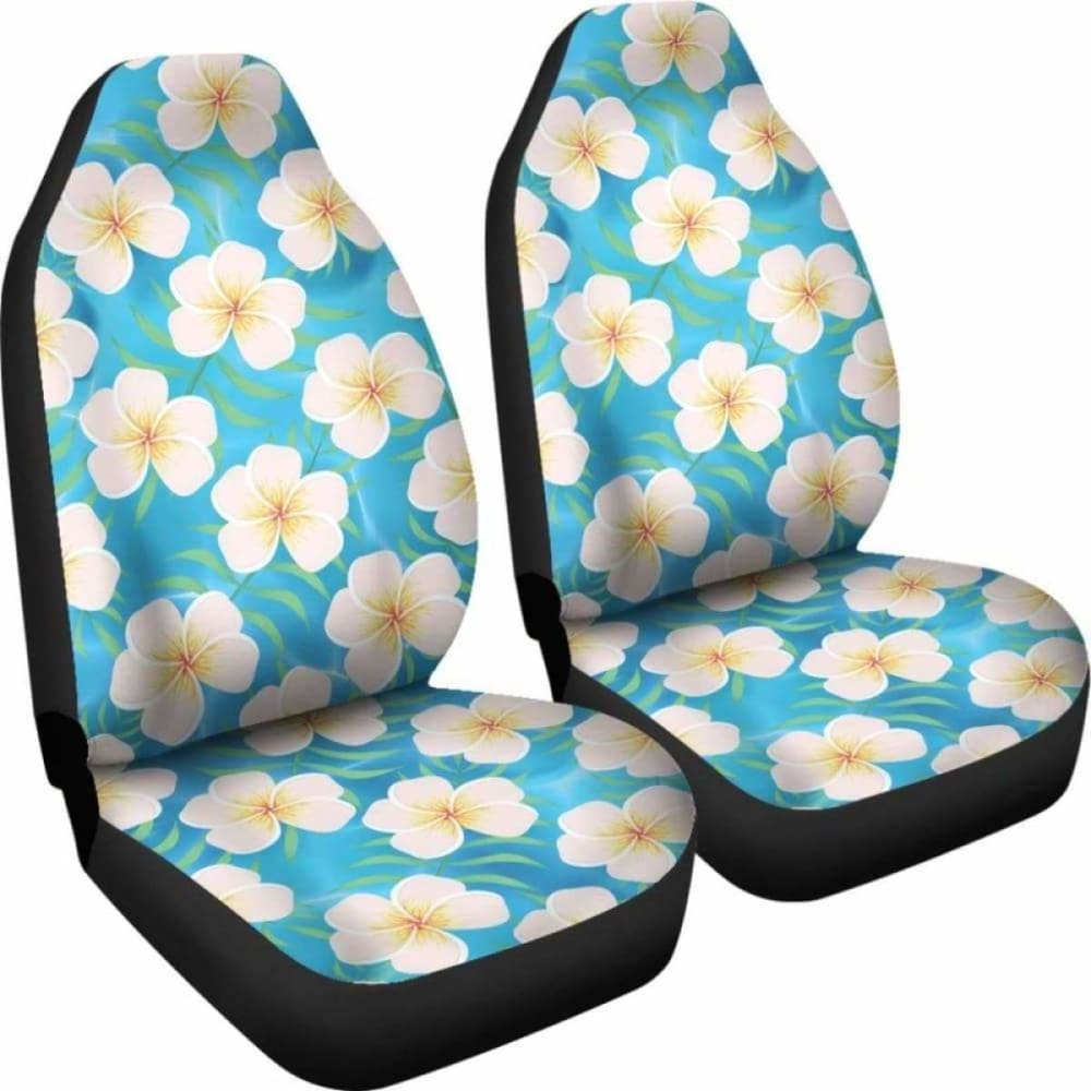 Blue Water Hawaiian Flower Car Seat Covers with Plumeria Pattern - Perfect for Island-Themed Vehicles, Beach Trips & Tropical Decor
