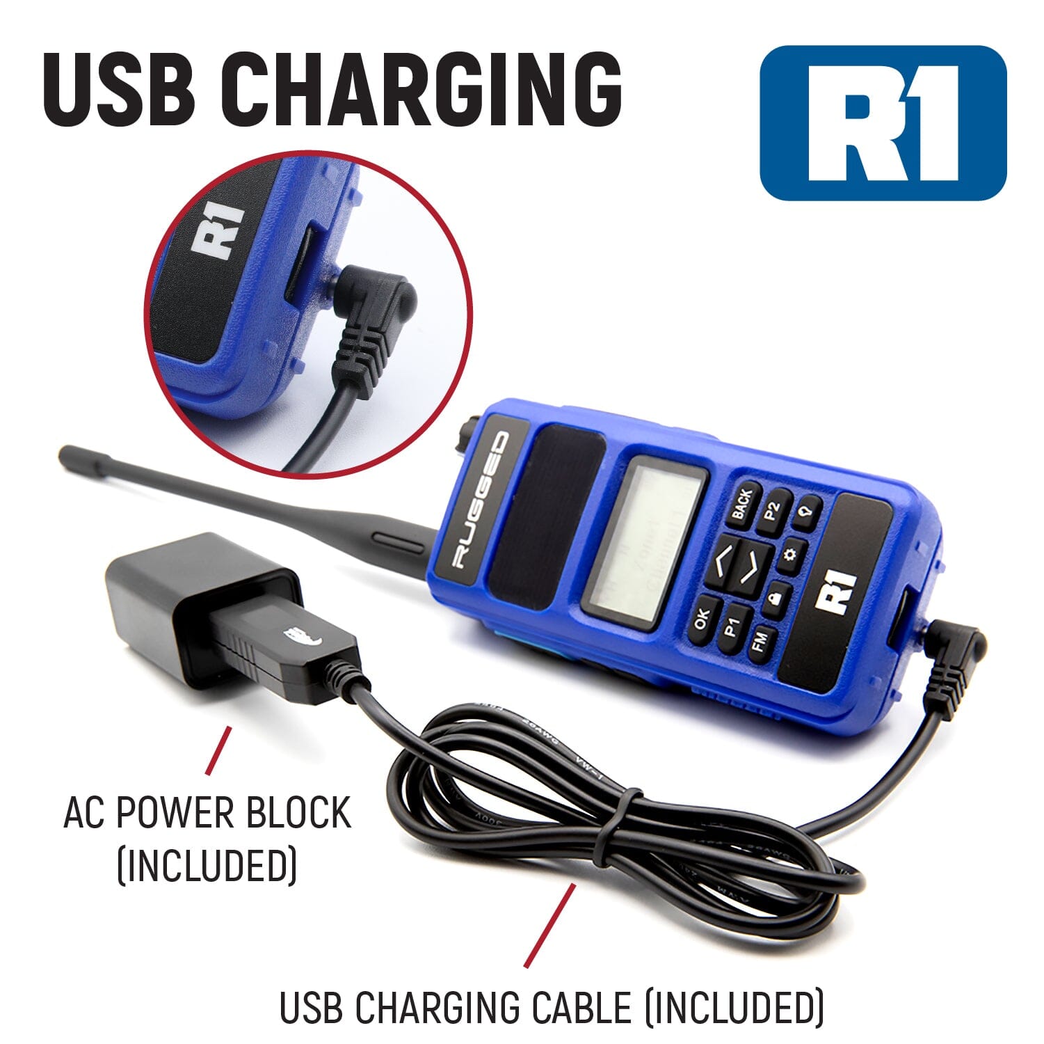 Rugged R1 Business Band Two-Way Handheld Radio with Hand Mic - Durable Walkie Talkie for Construction, Warehouse & Outdoor Adventures
