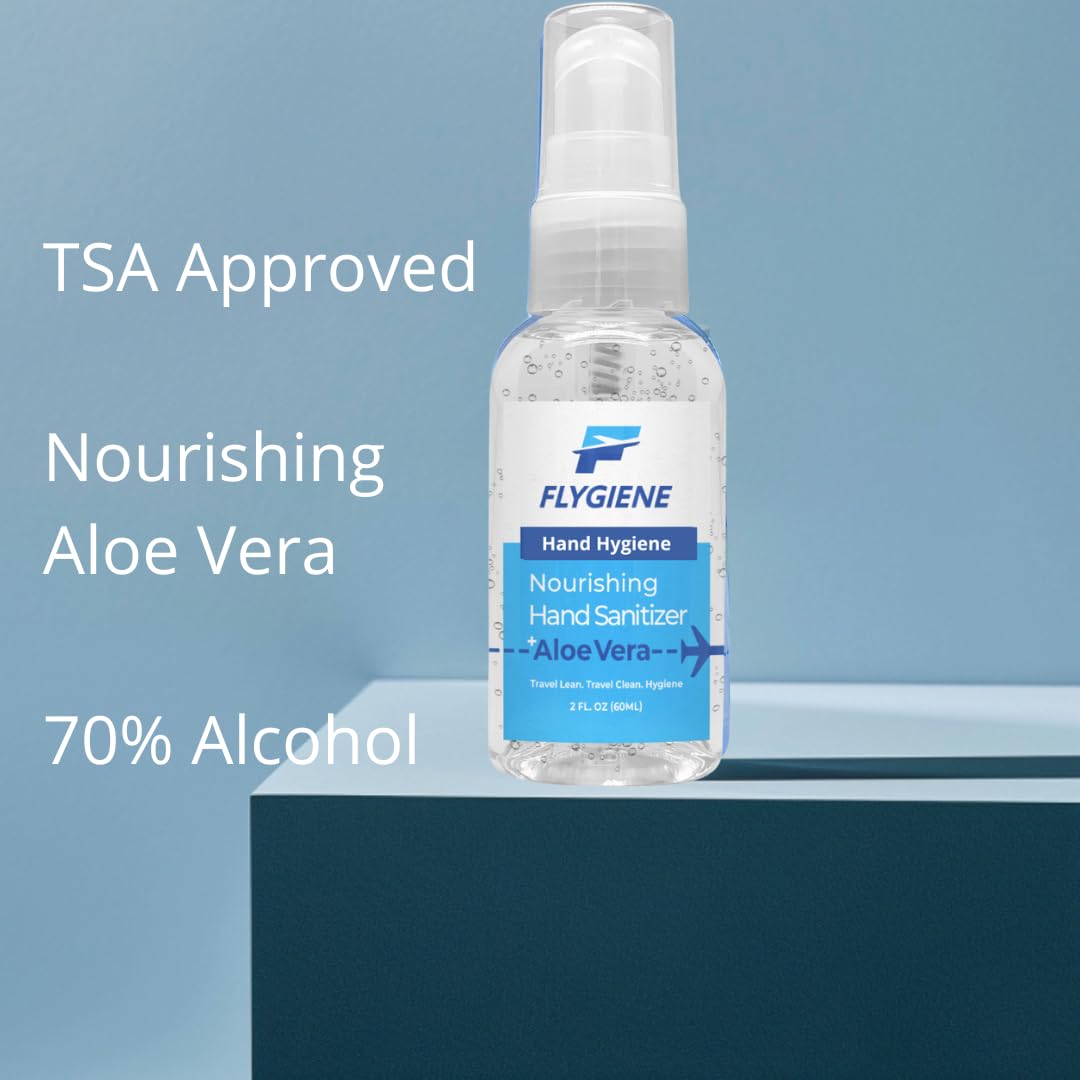 Travel Size Hand Sanitizer 2oz (6 Pack) - 70% Alcohol with Aloe Vera | TSA Approved Portable Sanitizer Bottles | Airplane Travel Essentials for Flying, Camping, Office & Daily Use