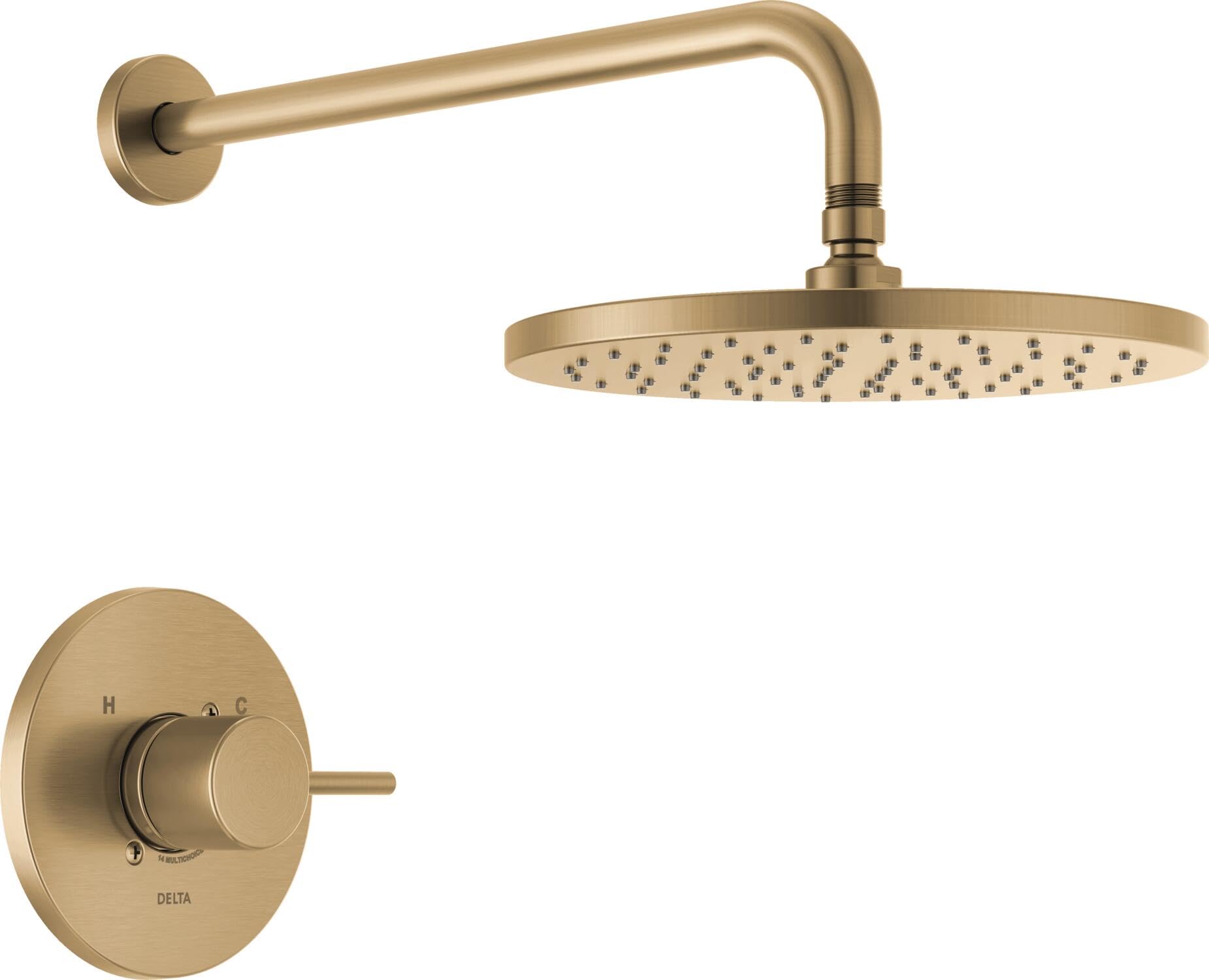 Delta Faucet Modern Raincan Round Single-Function Shower Valve Trim Kit in Gold - Luxury Rainfall Shower Head Set with Champagne Bronze Finish T14269-CZ-PP (Valve Not Included) - Perfect for Spa-Like Bathroom Upgrades and Modern Home Renovations