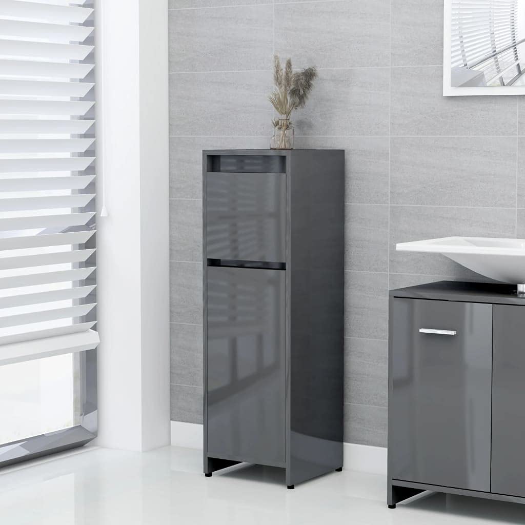 Freestanding Bathroom Cabinet - High Gloss Gray Storage Cabinet for Bathroom, Living Room & Bedroom - 11.8