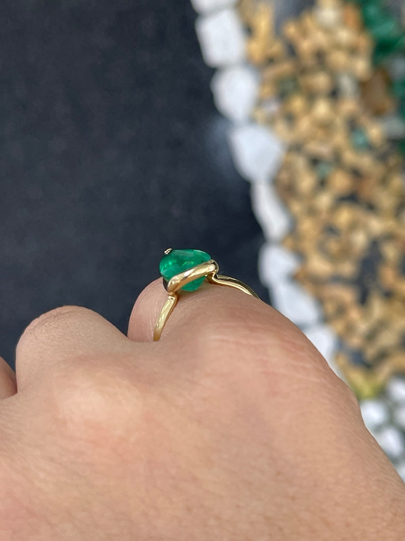 3.10ct 18K Gold Emerald Pear Cut Solitaire Ring - Rich Dark Green Gemstone for Engagement, Wedding & Special Occasions